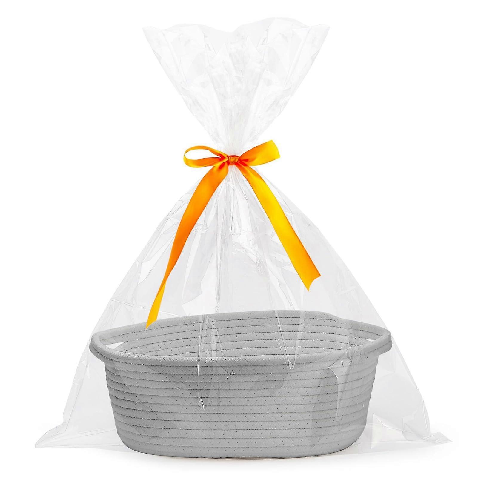 Empty Gift Basket With Handle Storage For Cosmetics And Keys Small Woven Basket With Gift Bags And Ribbons Durable Grey