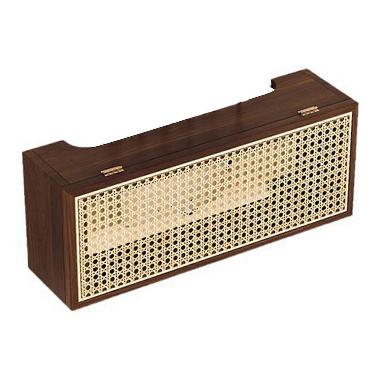 Vintage Solid Wood Rattan Wireless Router Storage Box Wall-Mounted TV Set-Top Box Storage Rack