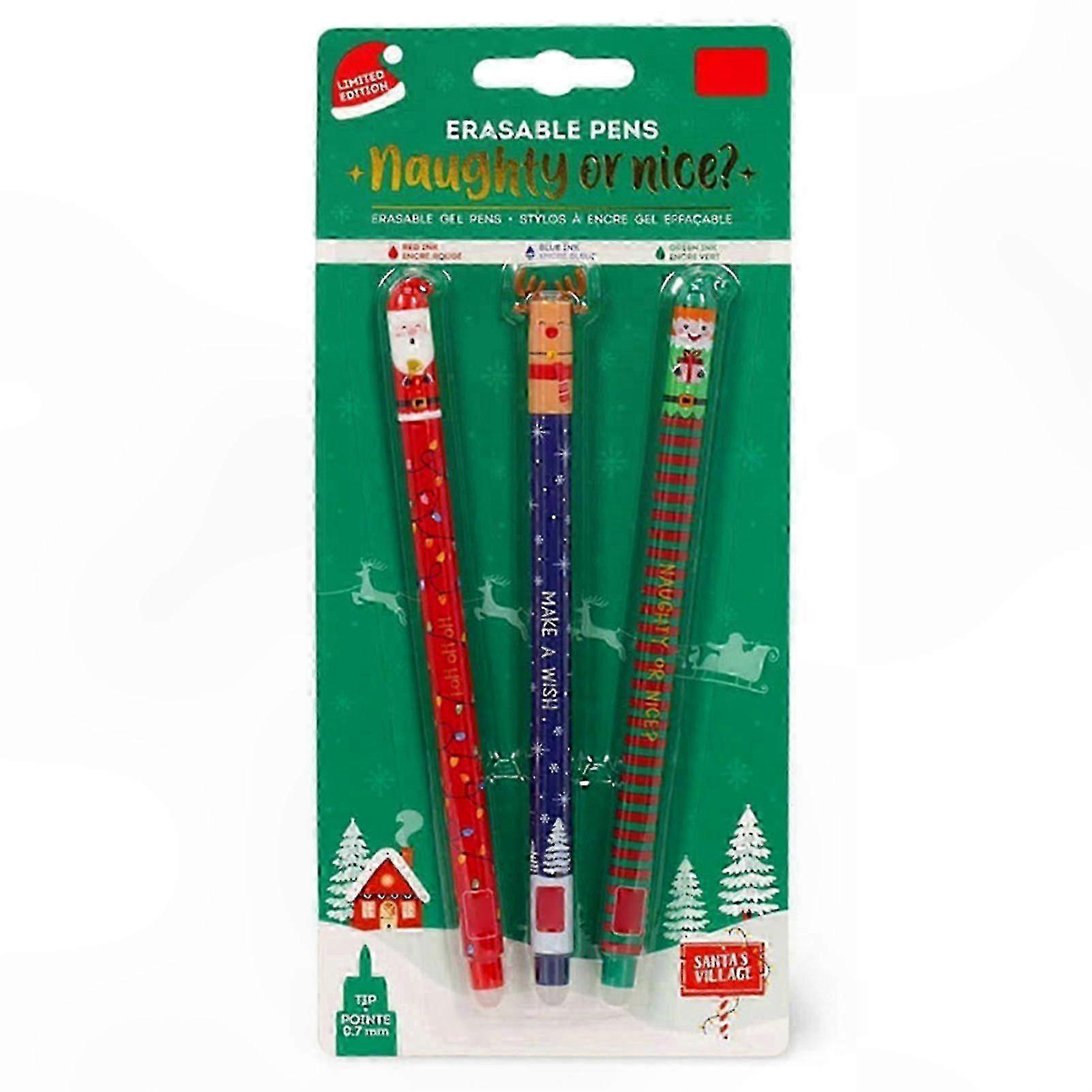 Pacote com 3 Canetas de Gel de Natal com Tinta Apagável para Escrita de Férias