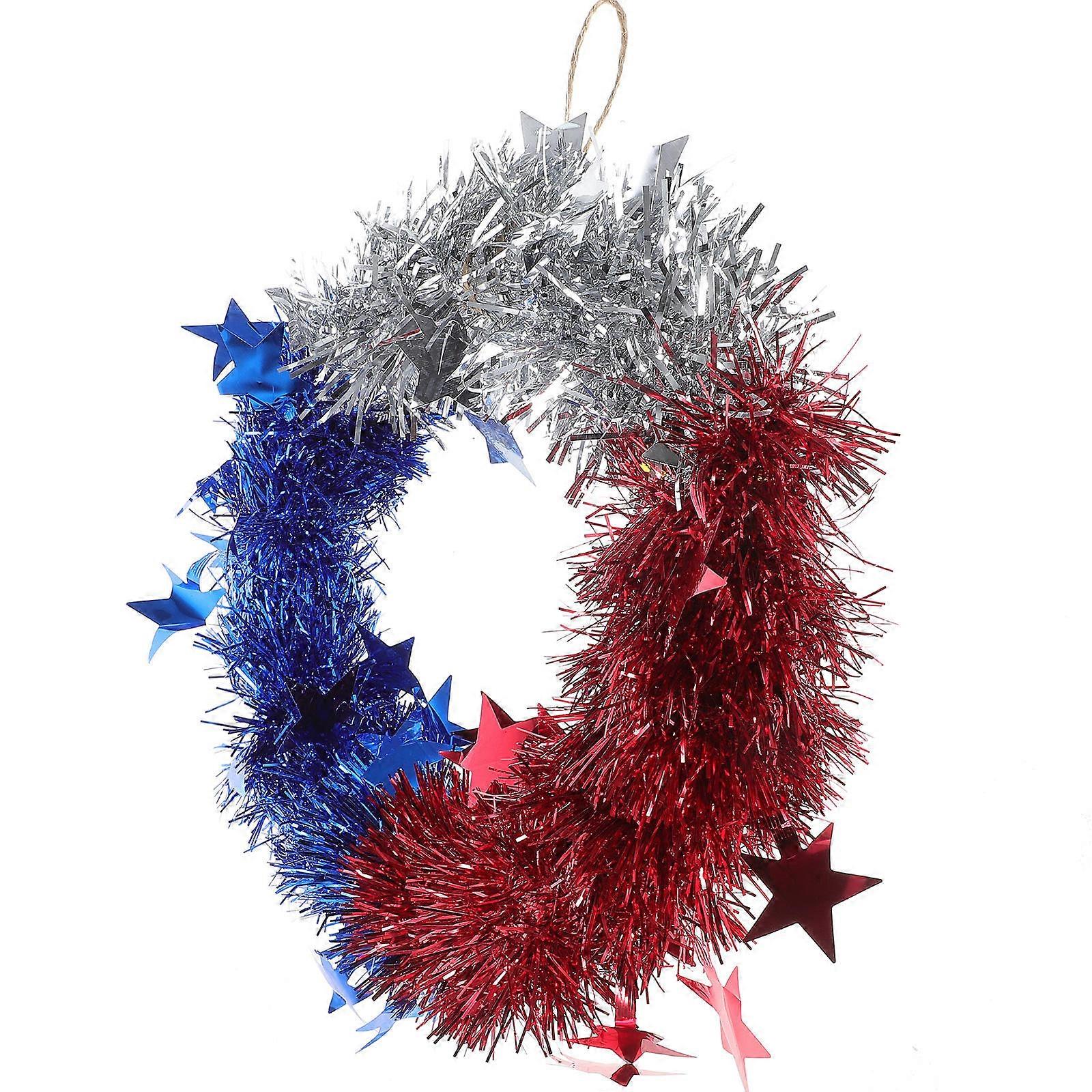 Independence Day Wreath Patriotic Hanging Decoration Red White Blue