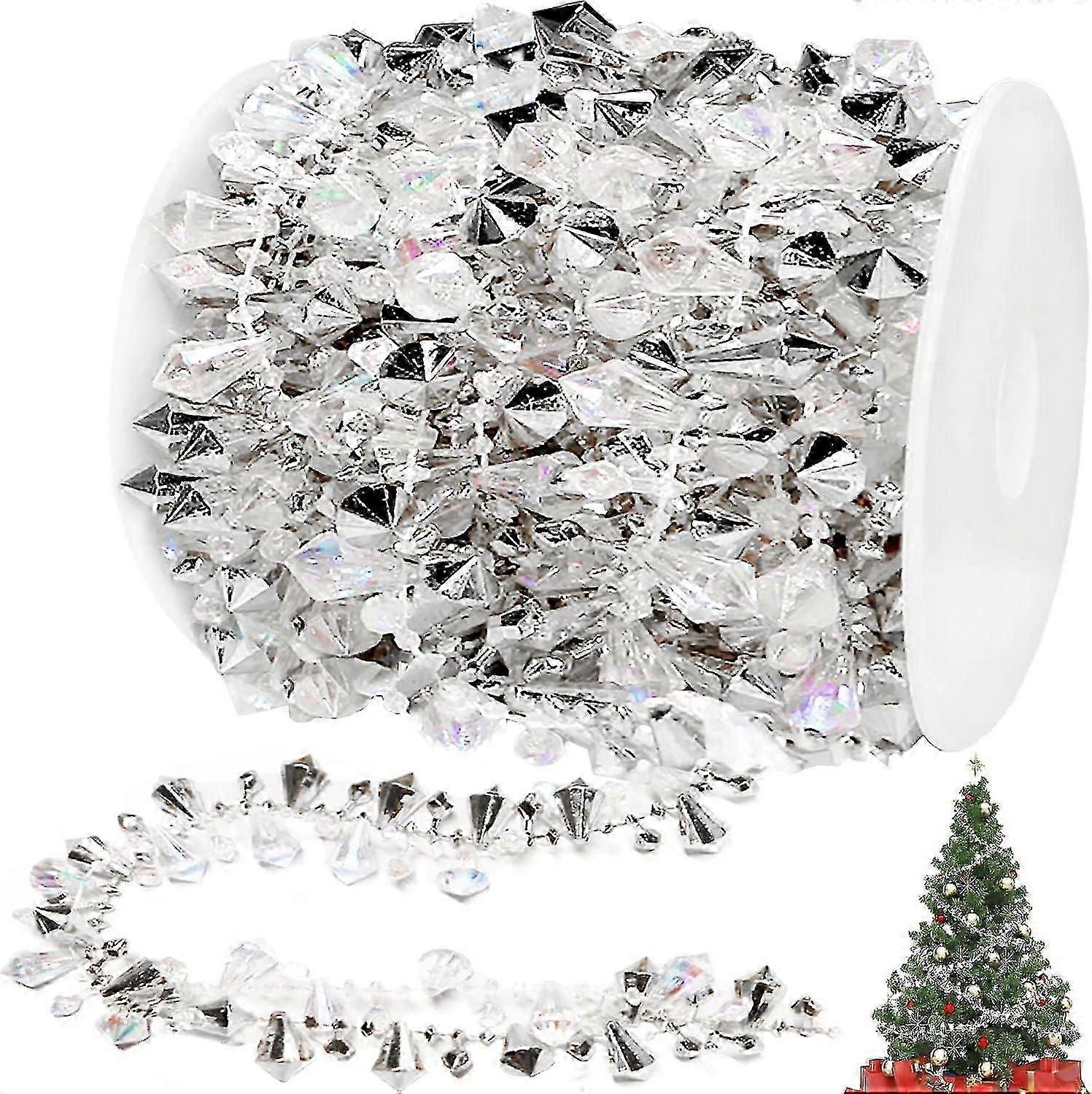 16ft Christmas Garland Christmas Tree Silver Bead Decor,clear Iridescent Silver Bead Garland Twist Bead String For Christmas Tree Decoration