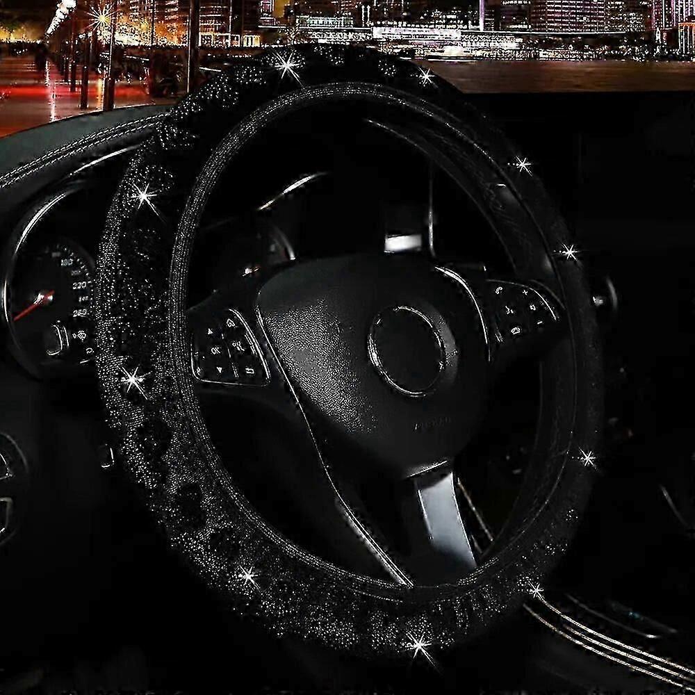 Velvet Studded Faux Diamond Heart Flash Car Accessories without Inner Ring Steering Wheel Cover for 14-15 Inch Women