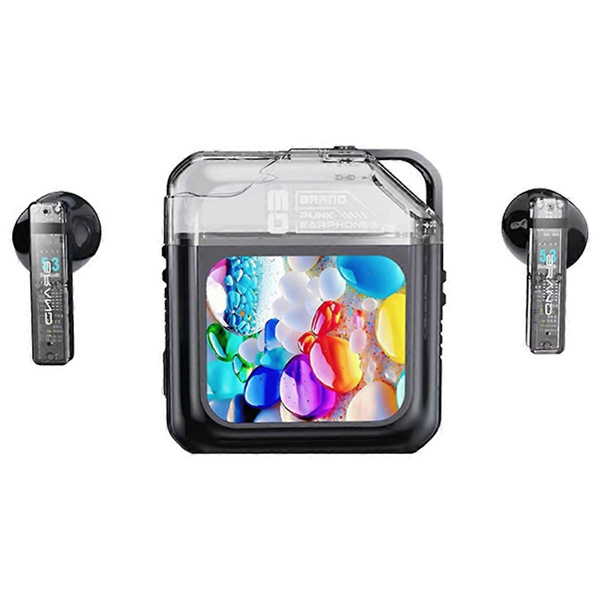 LED Full-color Touch Screen Bluetooth Earphones black