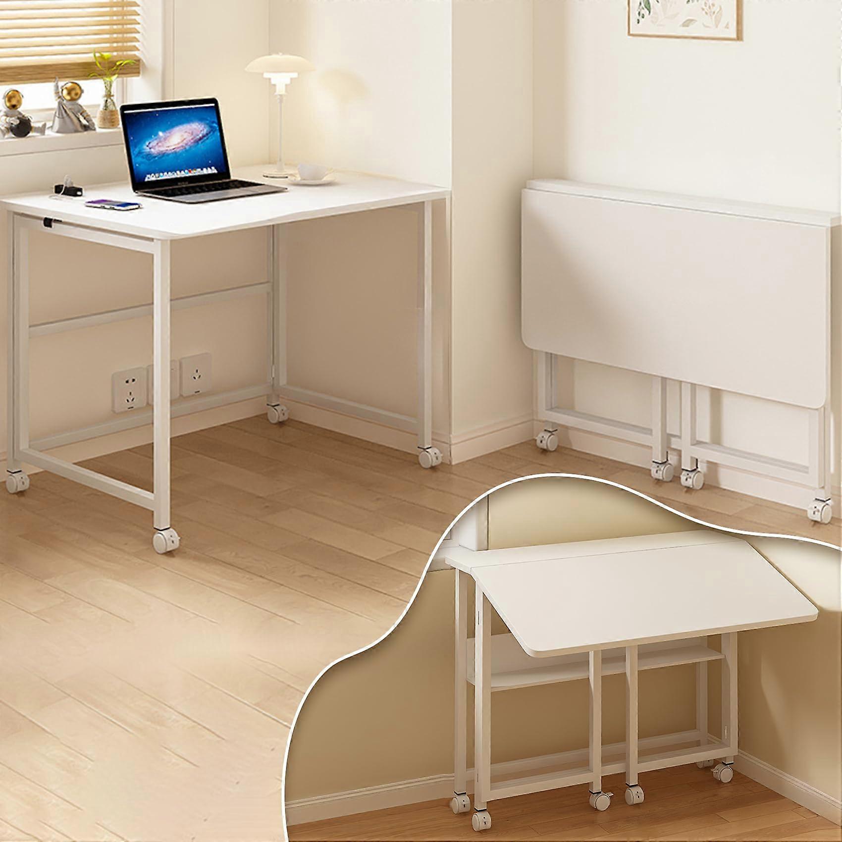 Portable Folding Computer Desk With Wheels SpaceSaving Home Office Table 31.5 x 15.7 Regular Model Easy Assembly
