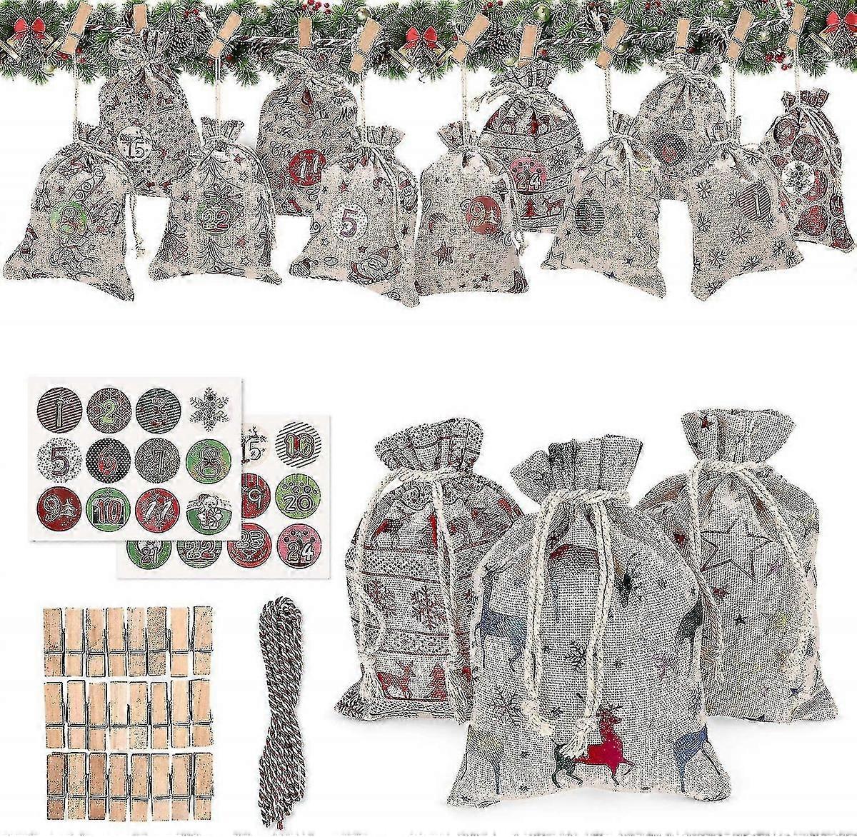 Cotton Bedding Advent Calendar, Advent Calendar To Fill Yourself, Advent Calendar To Fill Large, Bags For Advent Calendar (24 Pieces 12 Patterns)