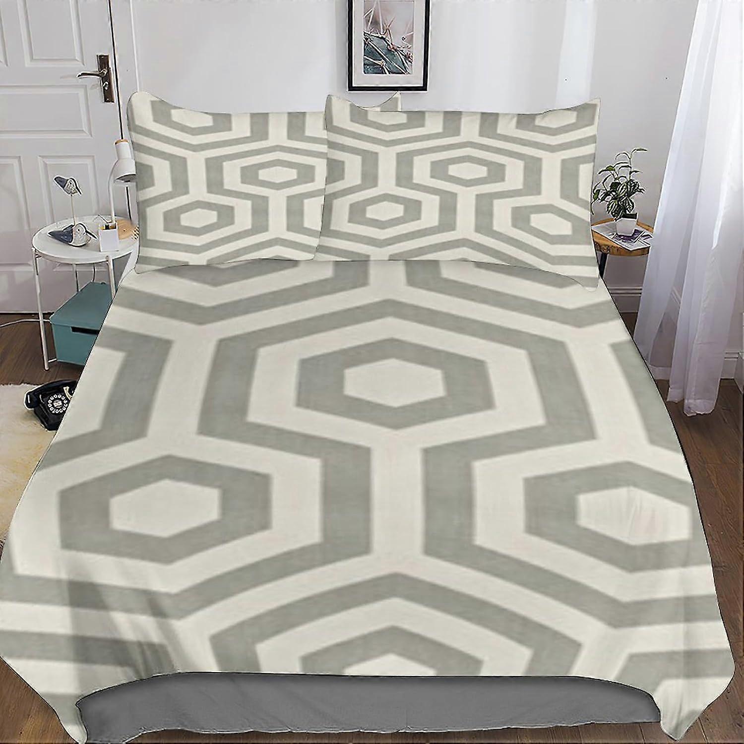 a282 losolese Geometric Patterns 3 Piece Set, 3D Printed Bedding, Pillowcase, Hidden Zip, Simple Modern Microfibre Duvet Cover for Adults And Children