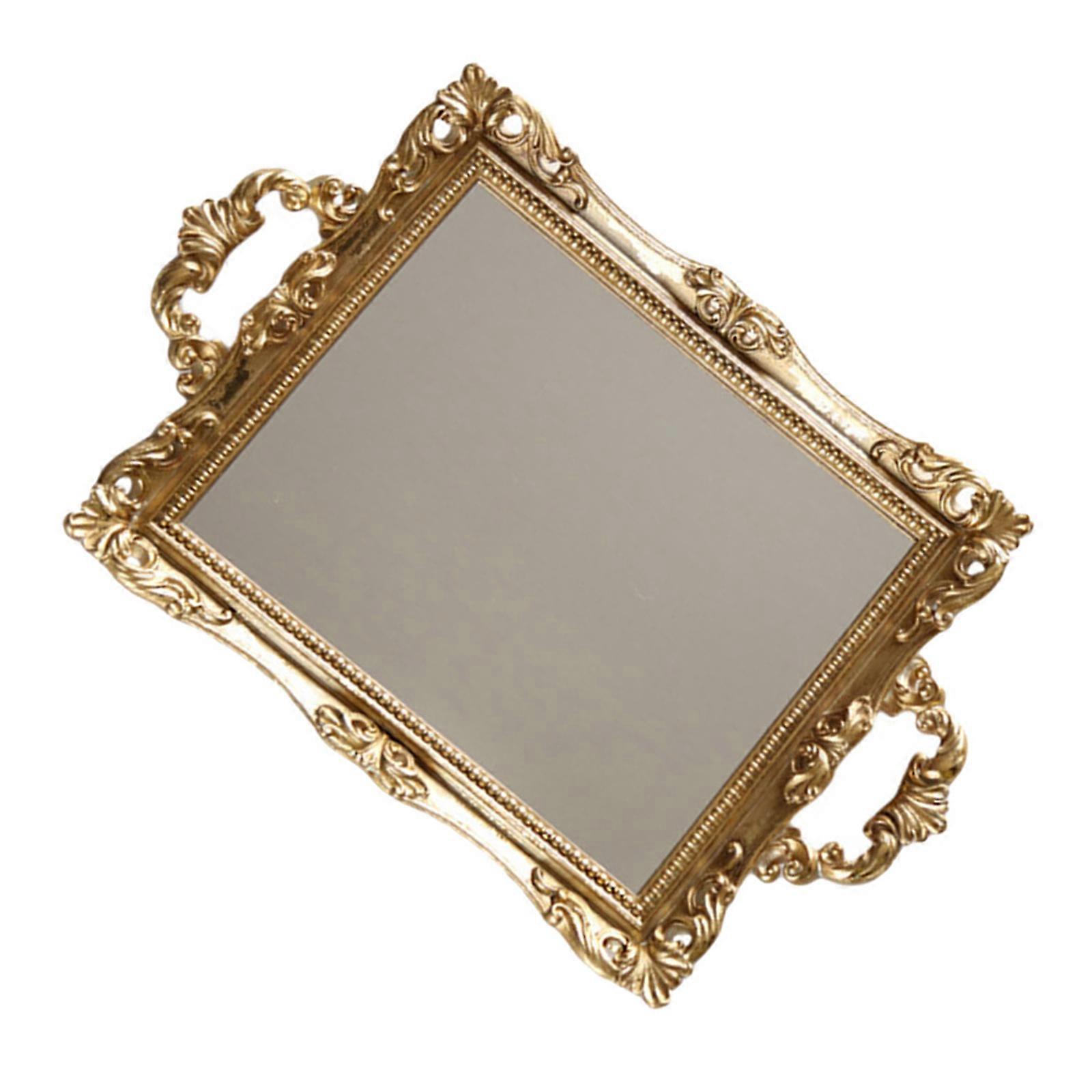 Golden Resin Mirror Tray for Storage Use 4Pcs Vintage Style Glass