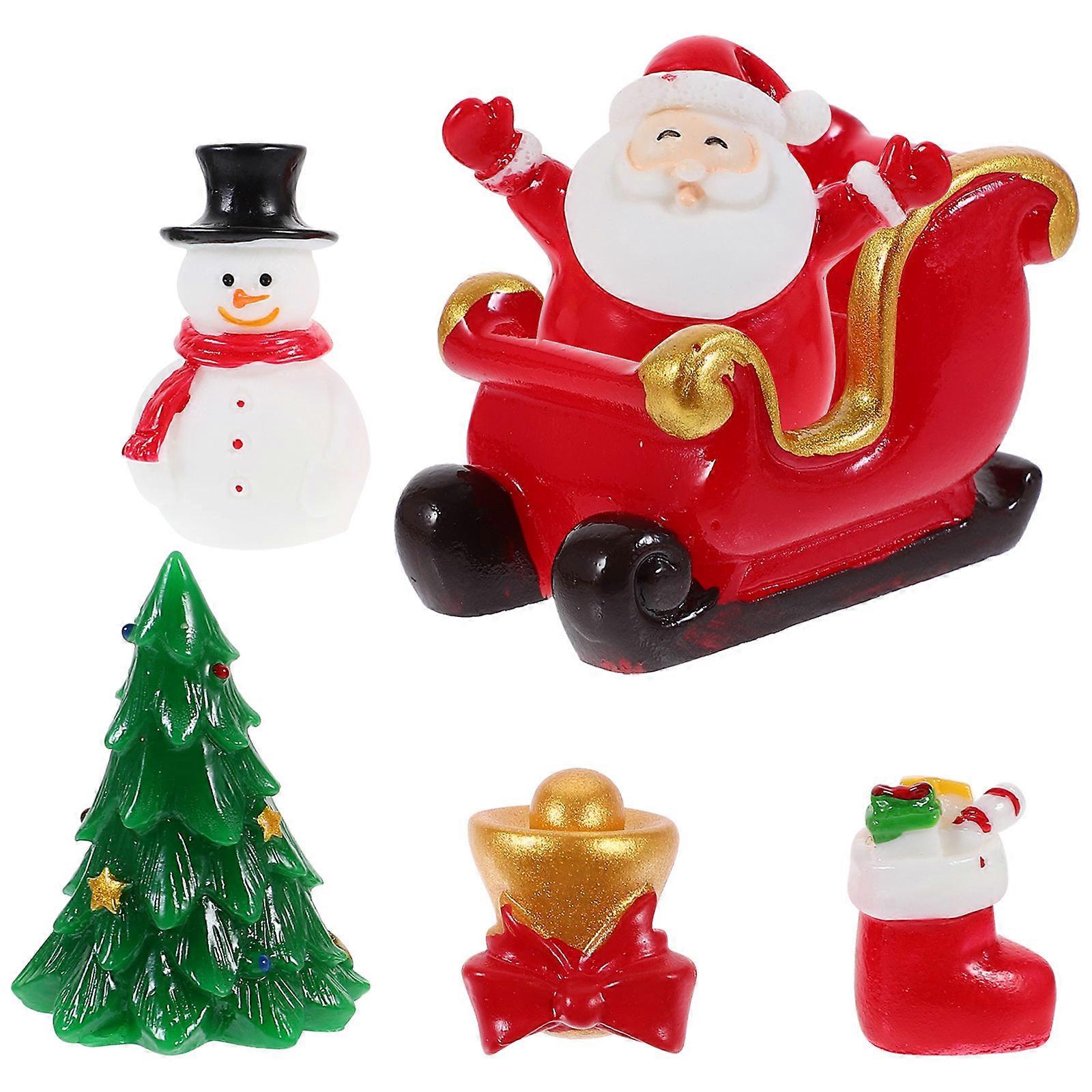 Mini Christmas Figurines Resin Ornaments for Decor 2Sets of Miniature Decor
