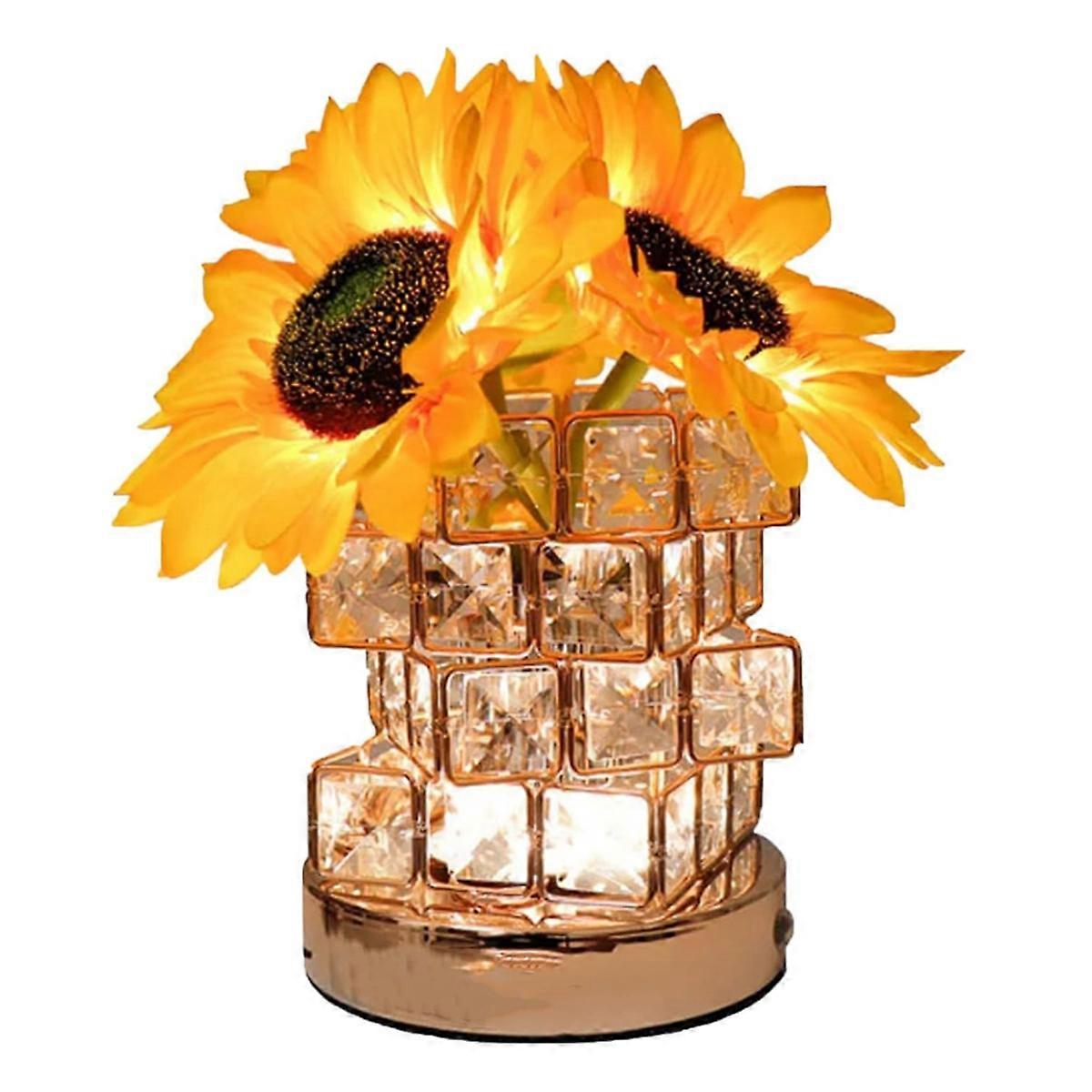 Sunflower Cordless Table Lamp 3 Color Crystal Lamps Touch Bedside Lamps Infinitely Dimming with USB