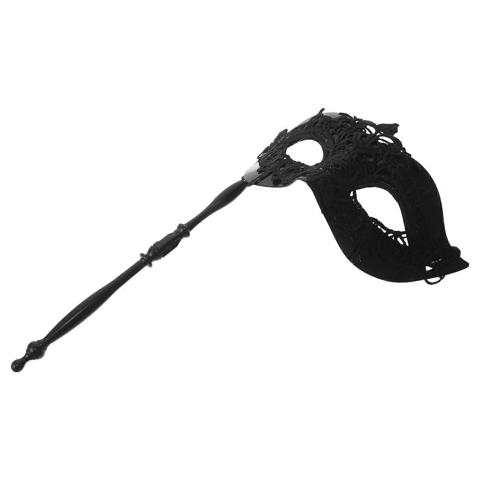 Half Face Masquerade Mask Black with Stick for Carnival 4Pcs Pack
