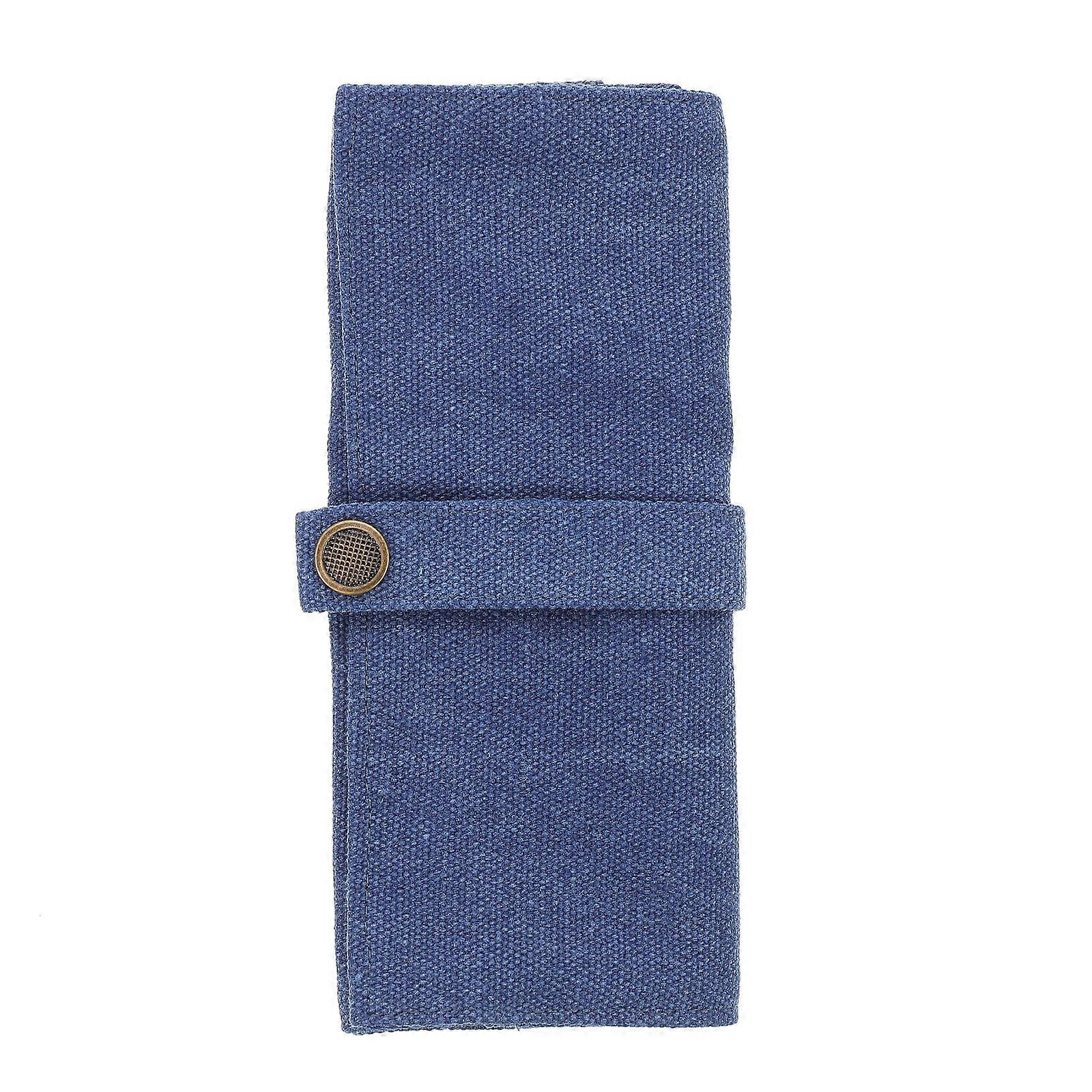 Blue Canvas Pencil Organizer Roll Up Case for Storage Use 2Pcs Pouch