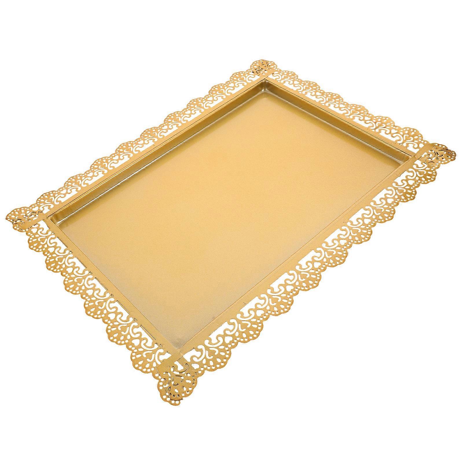 Snack Dish Fruit Dish for Storage 2Pcs Golden Rectangular Food Tray