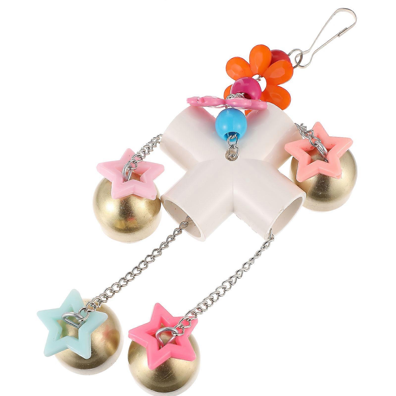 Plastic Hanging Bird Toy Parrot Bite Toy with Bells 2Pcs Set