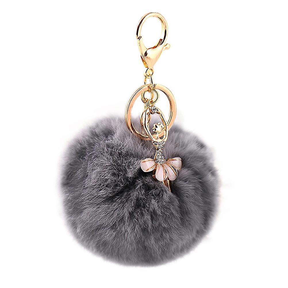 Ballet Angel Key Rings Ball Keychain for Keys 2Pcs Grey Plush Design