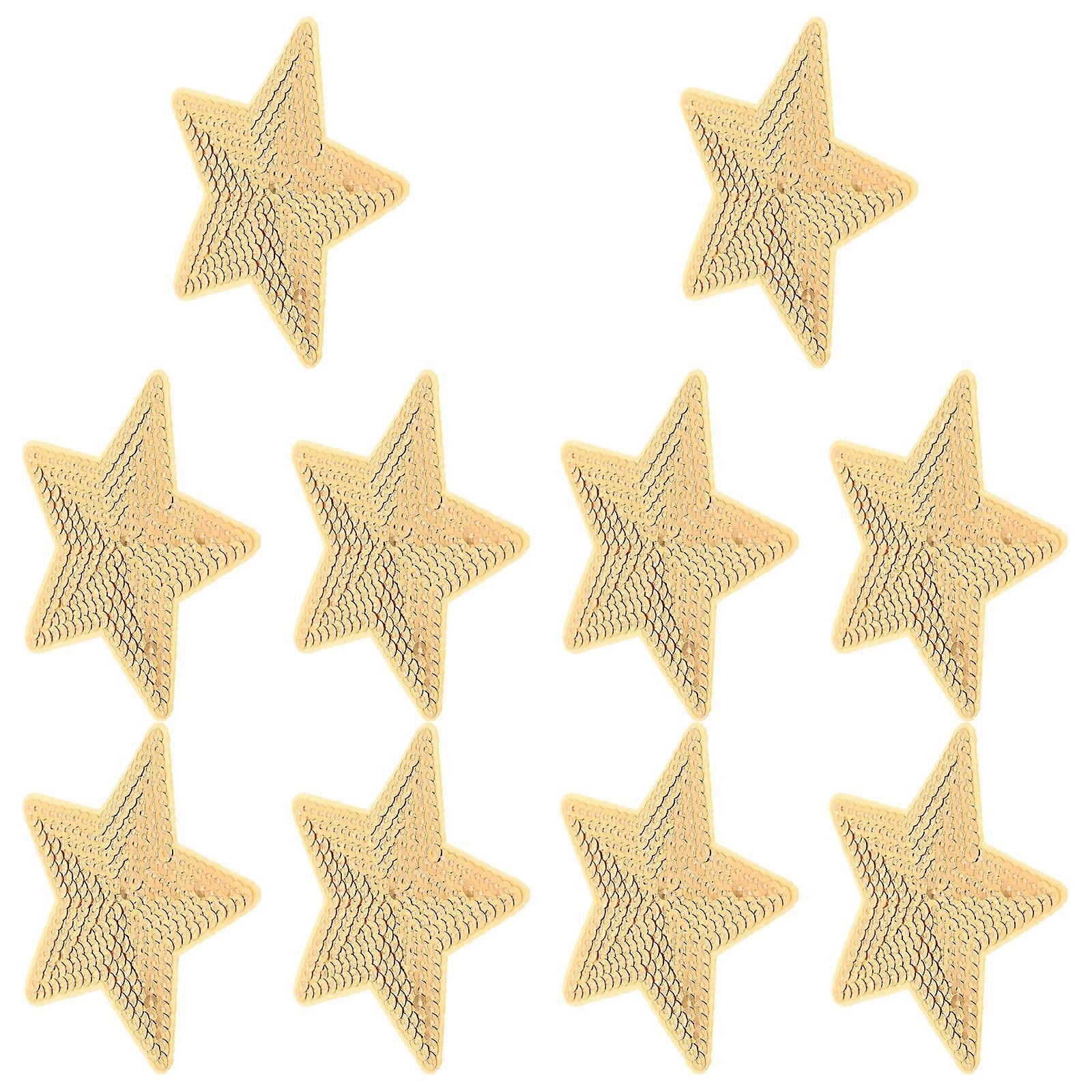 Five-Pointed Star Sequin Patches Iron On Decorative Clothes Embellishments Polyester Fabric 9x8.5 Cm Repair 10Pack