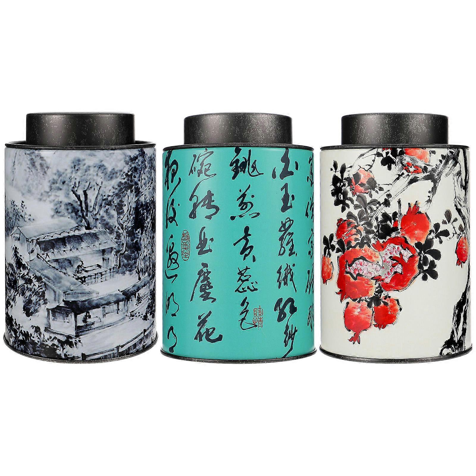 Tinplate Tea Sealed Jars Tea Storage Container Round Assorted Color for 3Pcs
