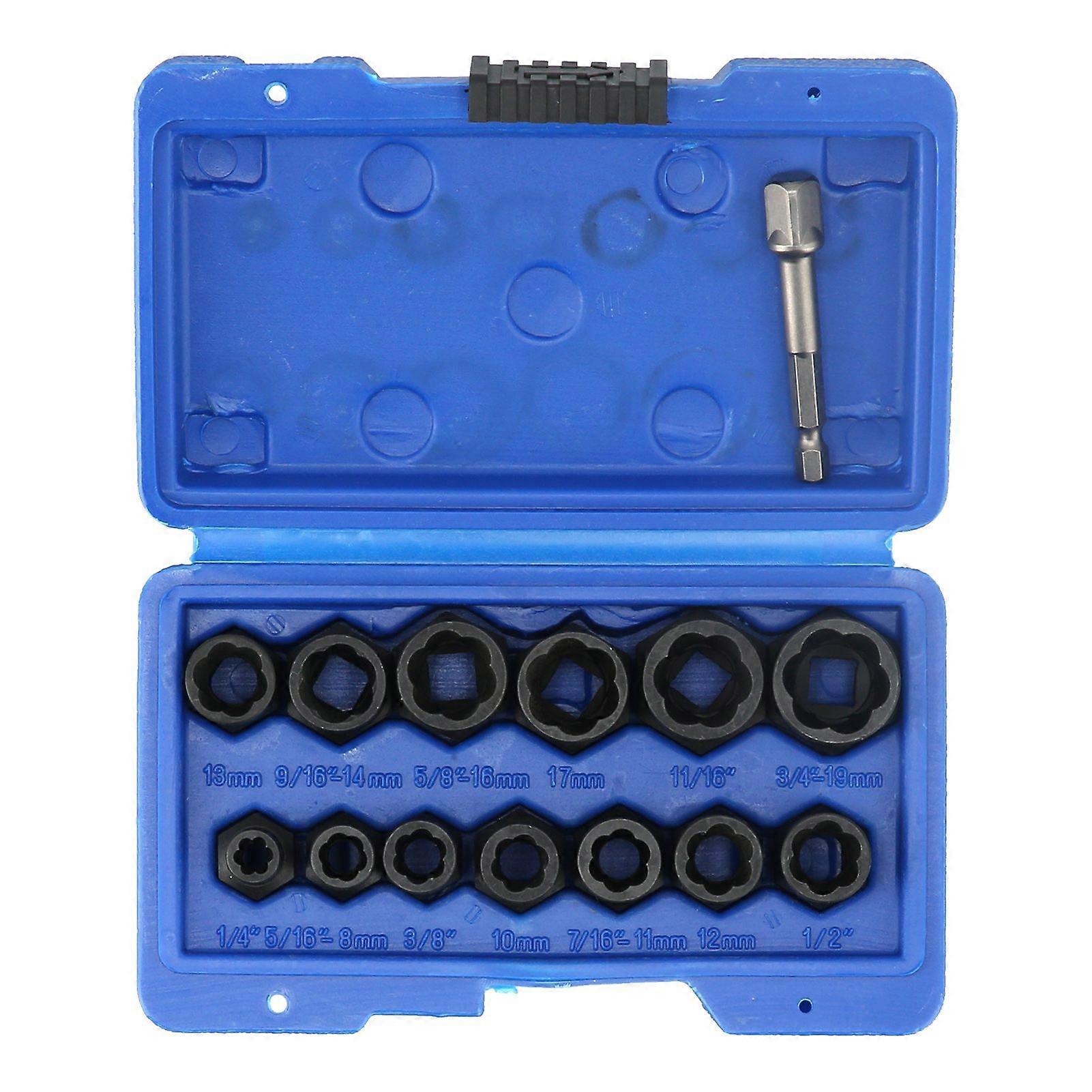 13Pcs Mutternentferner Socket Broken Bolt Reverse Spiral Groove Extractor Kit mit Sechskantadapter
