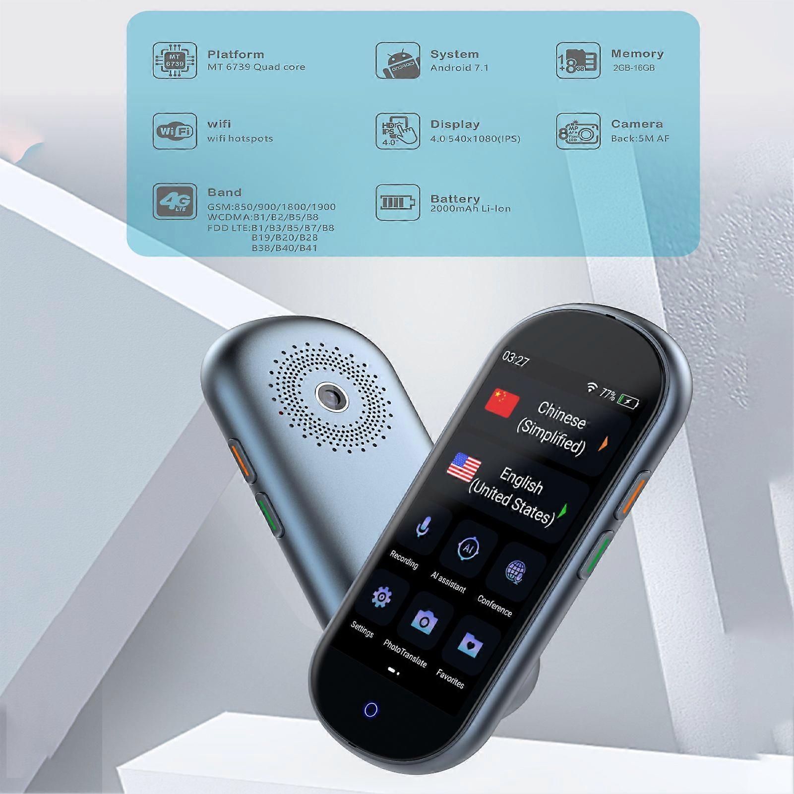 AT40 Translator Supports Offline Translation 2GB+16GB Android MT 6739 chip 4G WIFI Rear Camera