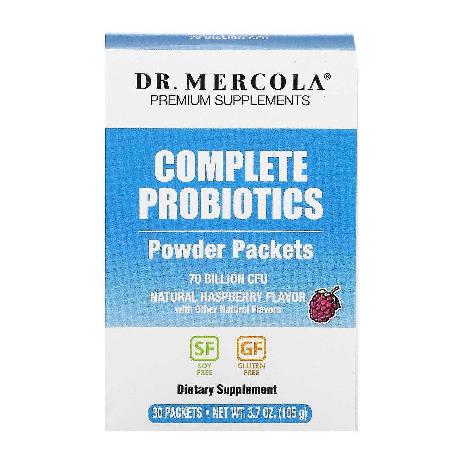 Dr. Mercola, Complete Probiotics Powder Packets, Natural Raspberry , 70 Billion CFU, 30 Packets, 0.12 oz (3.5 g) Each