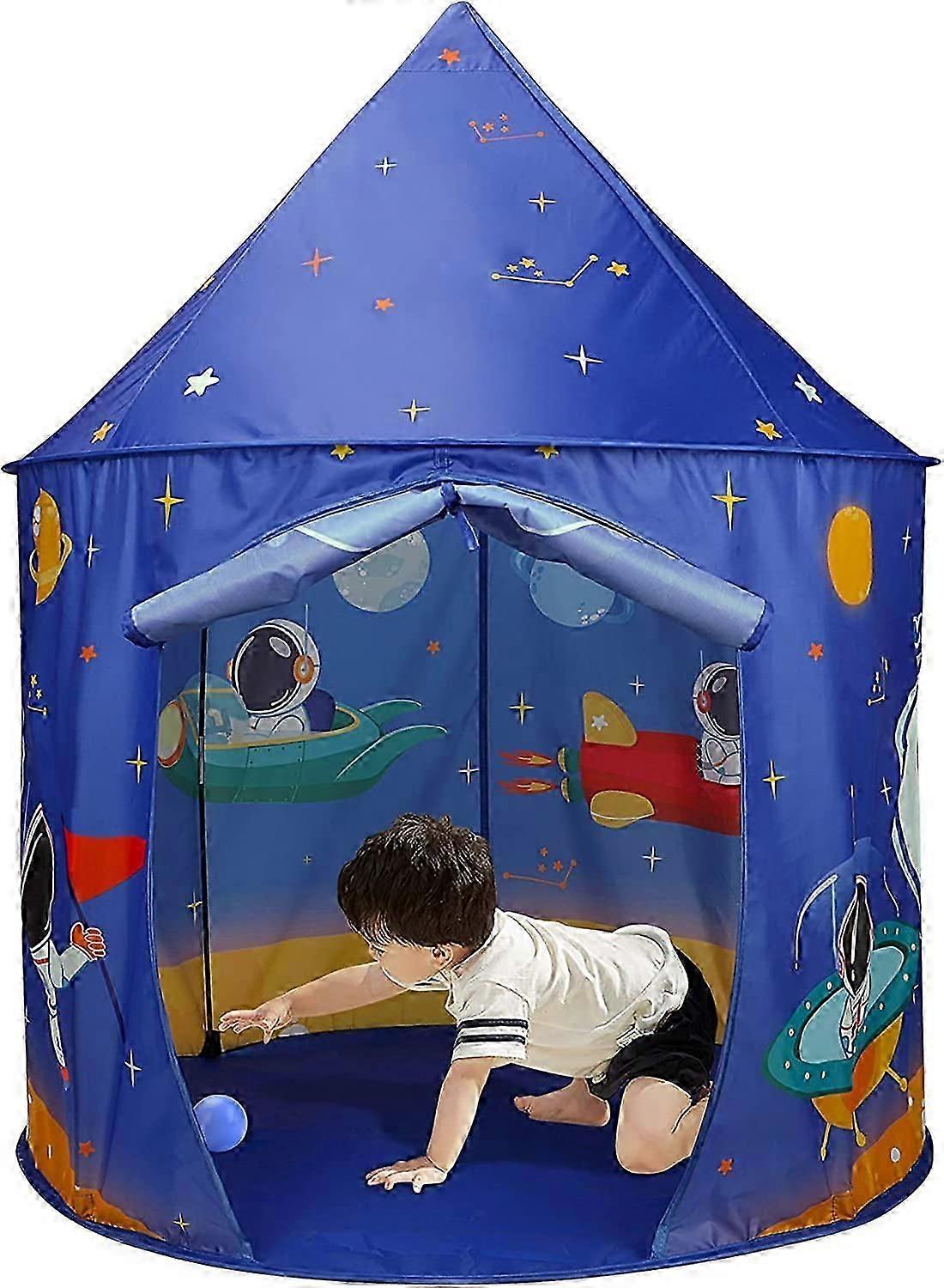 Barnlekstält med utrymmestema inomhuslekhus för pojkar och flickor