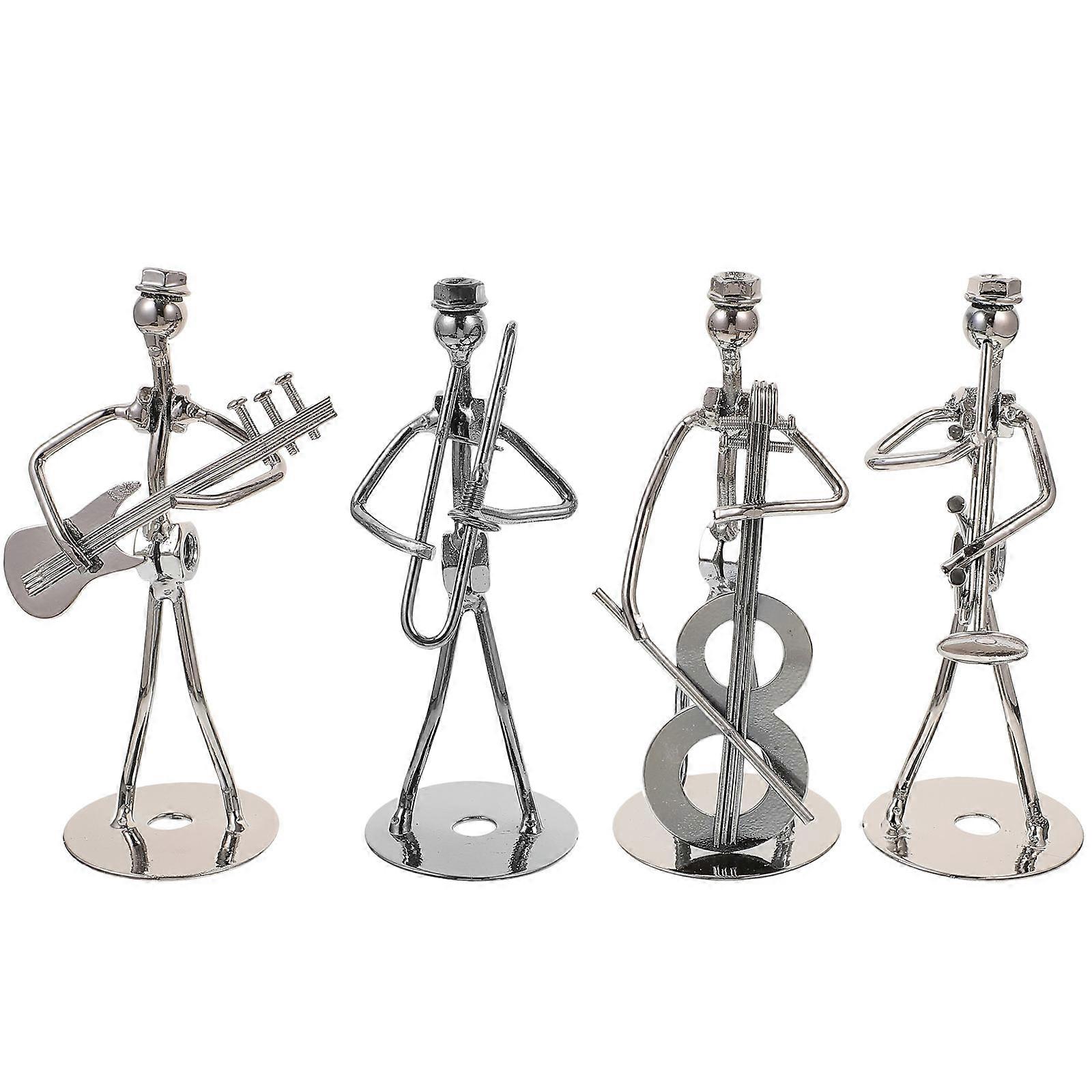 Abstract Bandsman Statue Iron Musician Decorative Art 8Pcs for Room Display