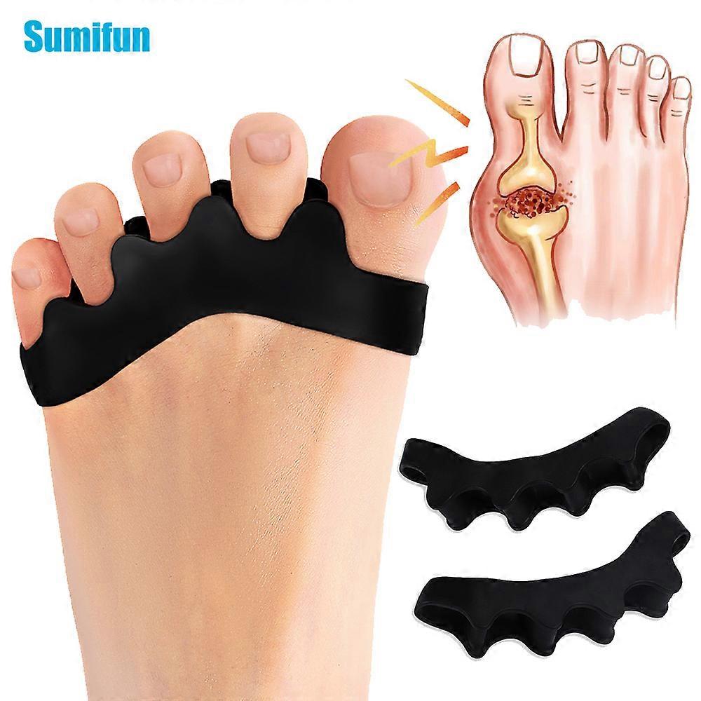 2Pcs/Pair Black Silicone Five Hole Toe Separator Thumb Hallux Valgus Correction Toes Overlap Orthopedics Foot Clamp Protector
