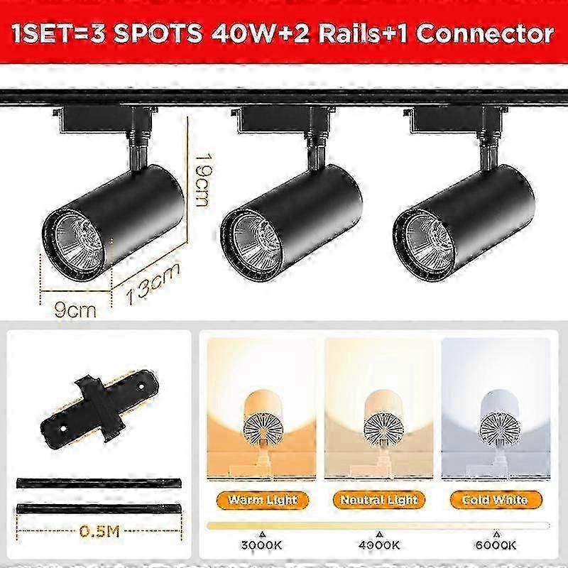 (3pcs lamps+1m Rail) Full Set Led Track Lights 220V 12/20/30/40W COB Track Lamp Lighting Rail Spots Light Fixture Spotlights For Home Kitchen Sh miao7