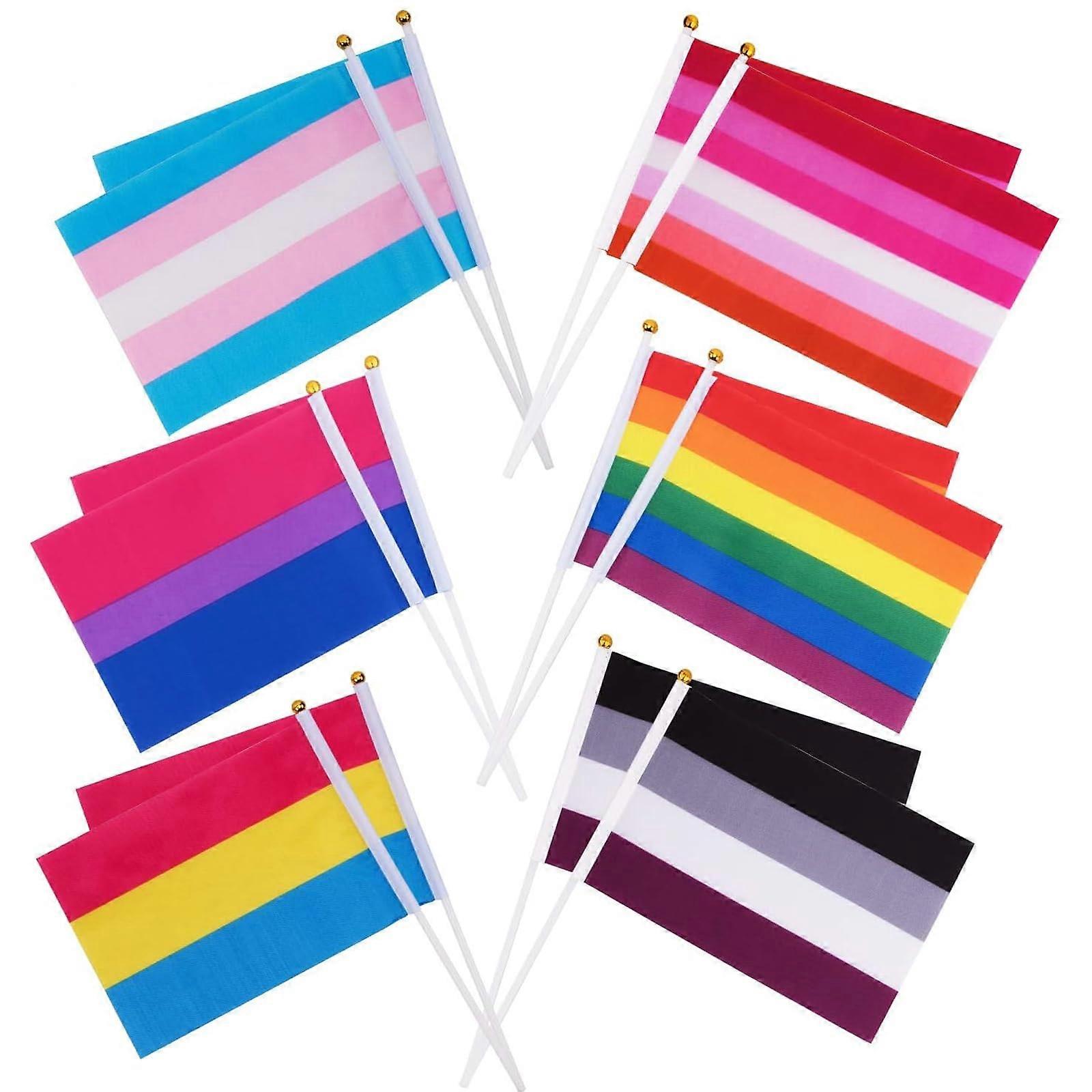 60 Pack Rainbow Stick Flags: Pride Flags Transgender Asexual Bisexual Pansexual Lesbian Small Decor 10 Each, 6 Patterns