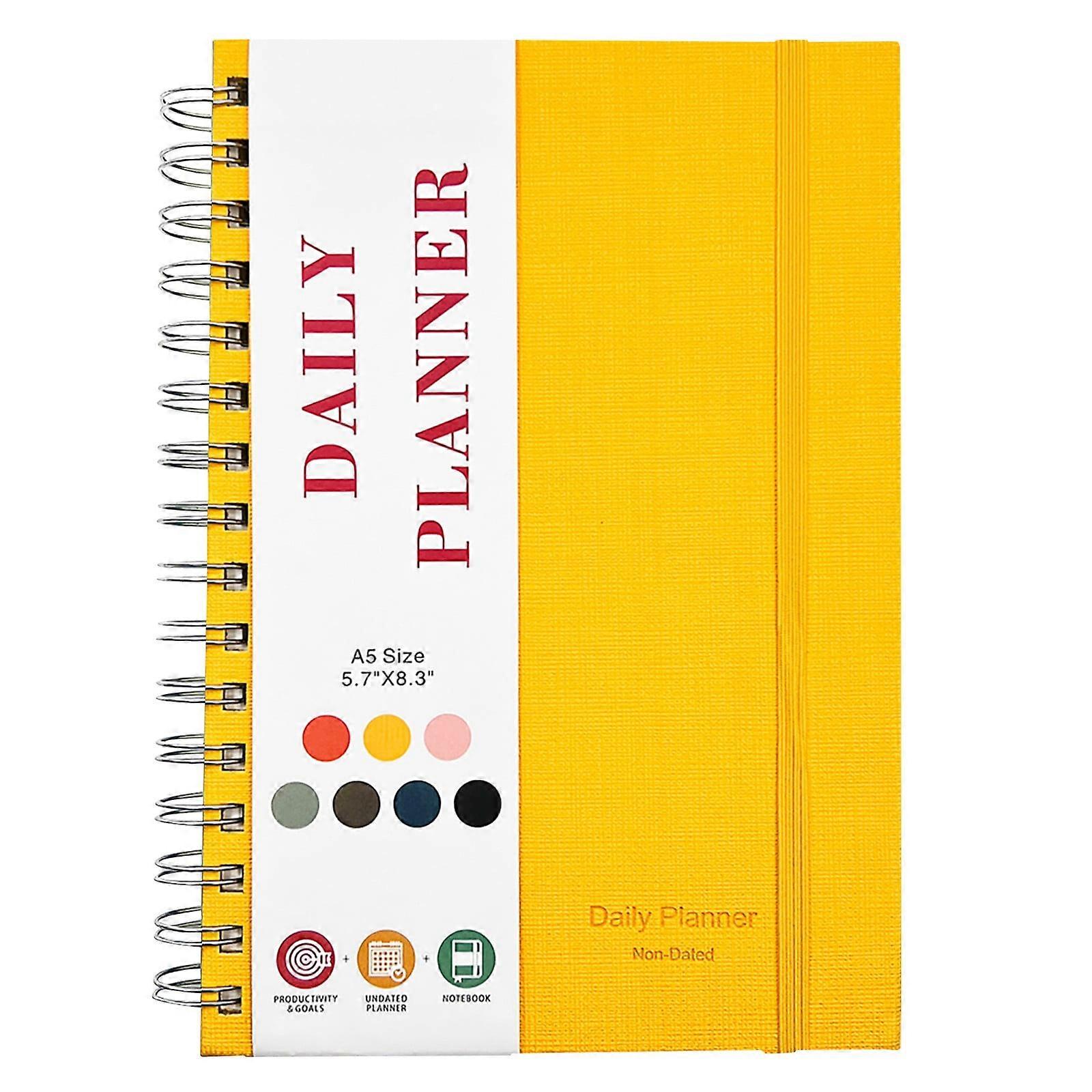 Notebooks for School Clearance, Poaug Daily Planner A5 Coil Notebook Yellow Sprial Notebook Yellow
