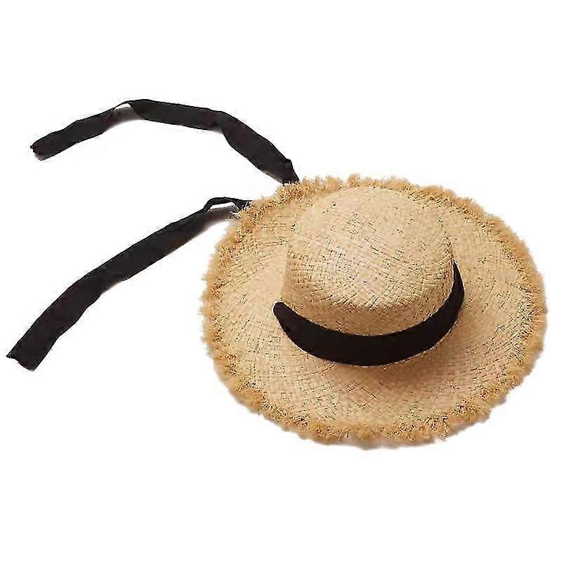 1PC Ladies Ribbon Raw Edge Straw Hat