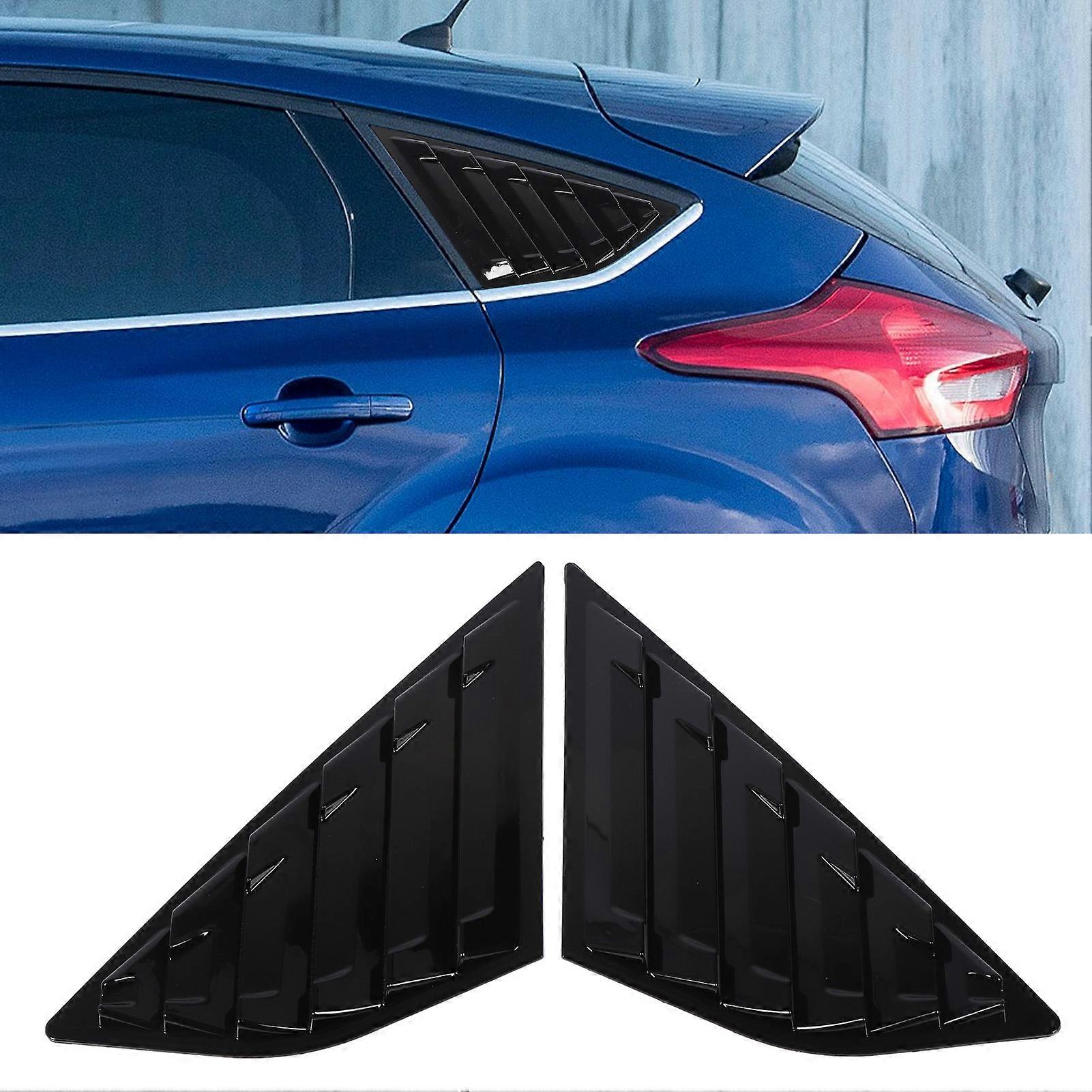 Rear Window Shutter Cover Glossy Black ABS Triangle Side Window Louvers Vent Cover for Focus C346 Hatchback 2012 to 2018 