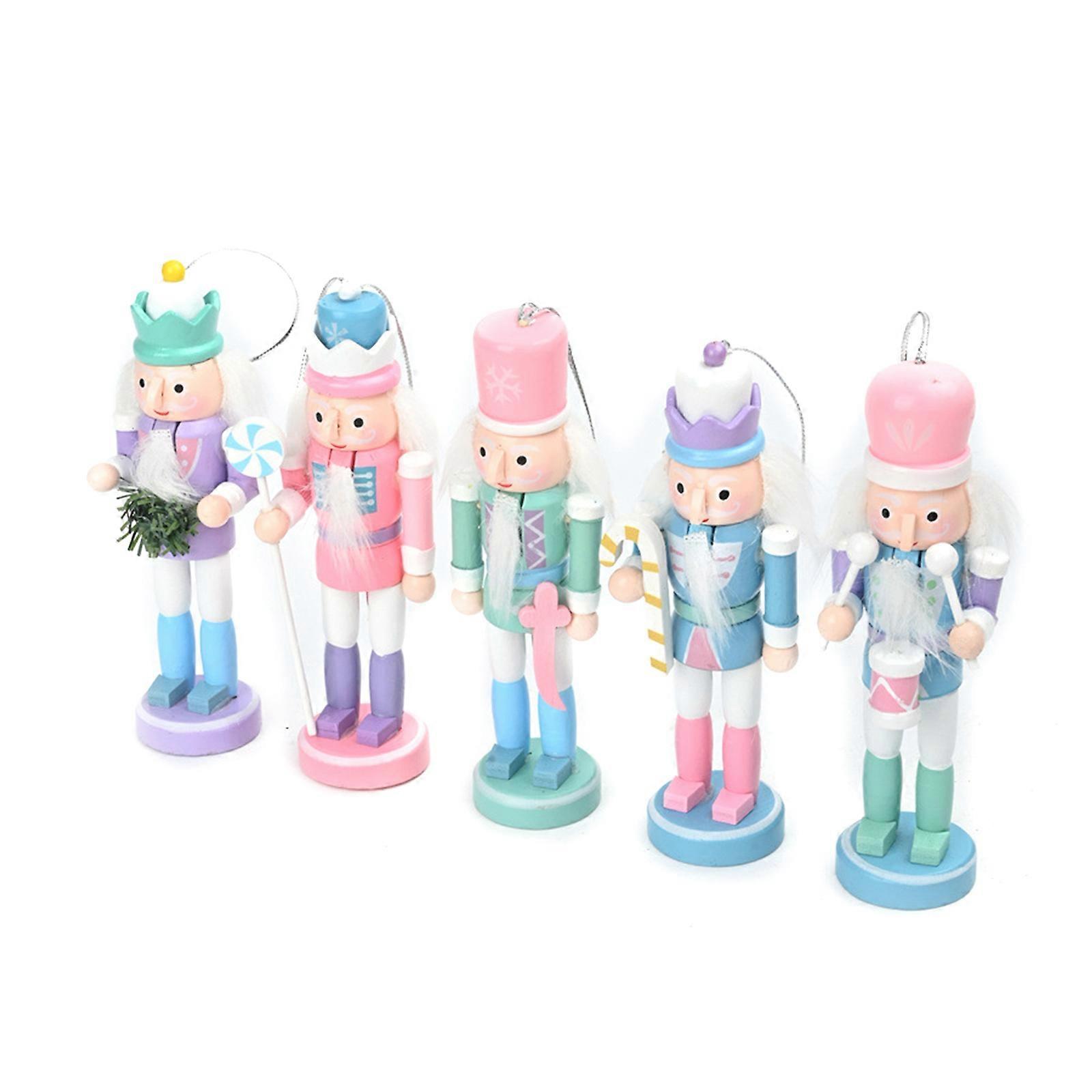 6Pcs Macaron Color Nutcrackers Doll Pendants Stylish Nutcrackers Hangings Tabletop Decoration for Home Embellishment Multicolor