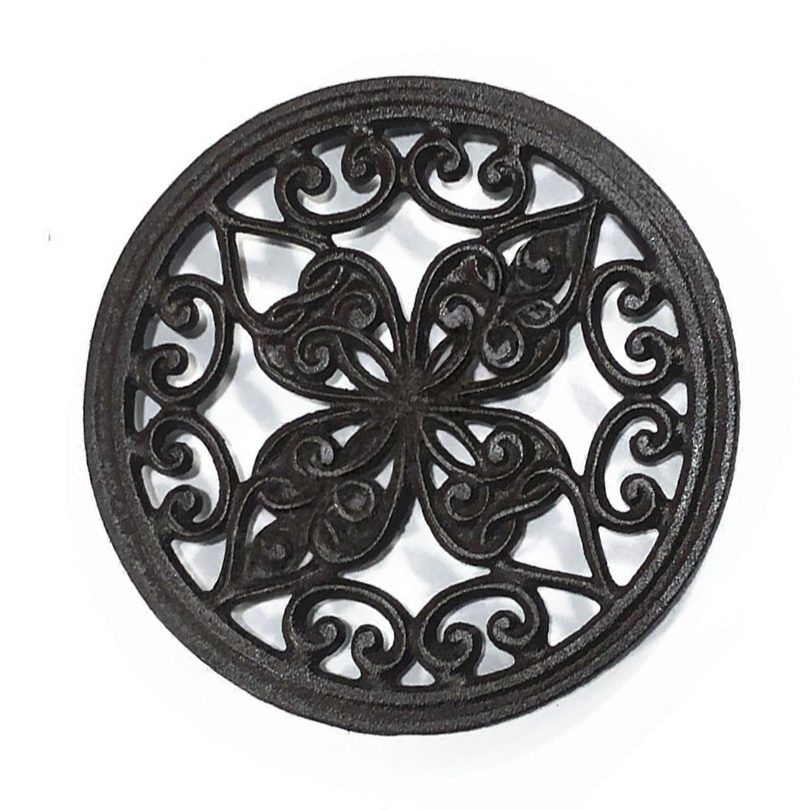 Decorative Flower Pattern Cast Iron Trivet Heat Resistant Coaster Practical Hot Pots Holder Dining Table Accessories Multicolor