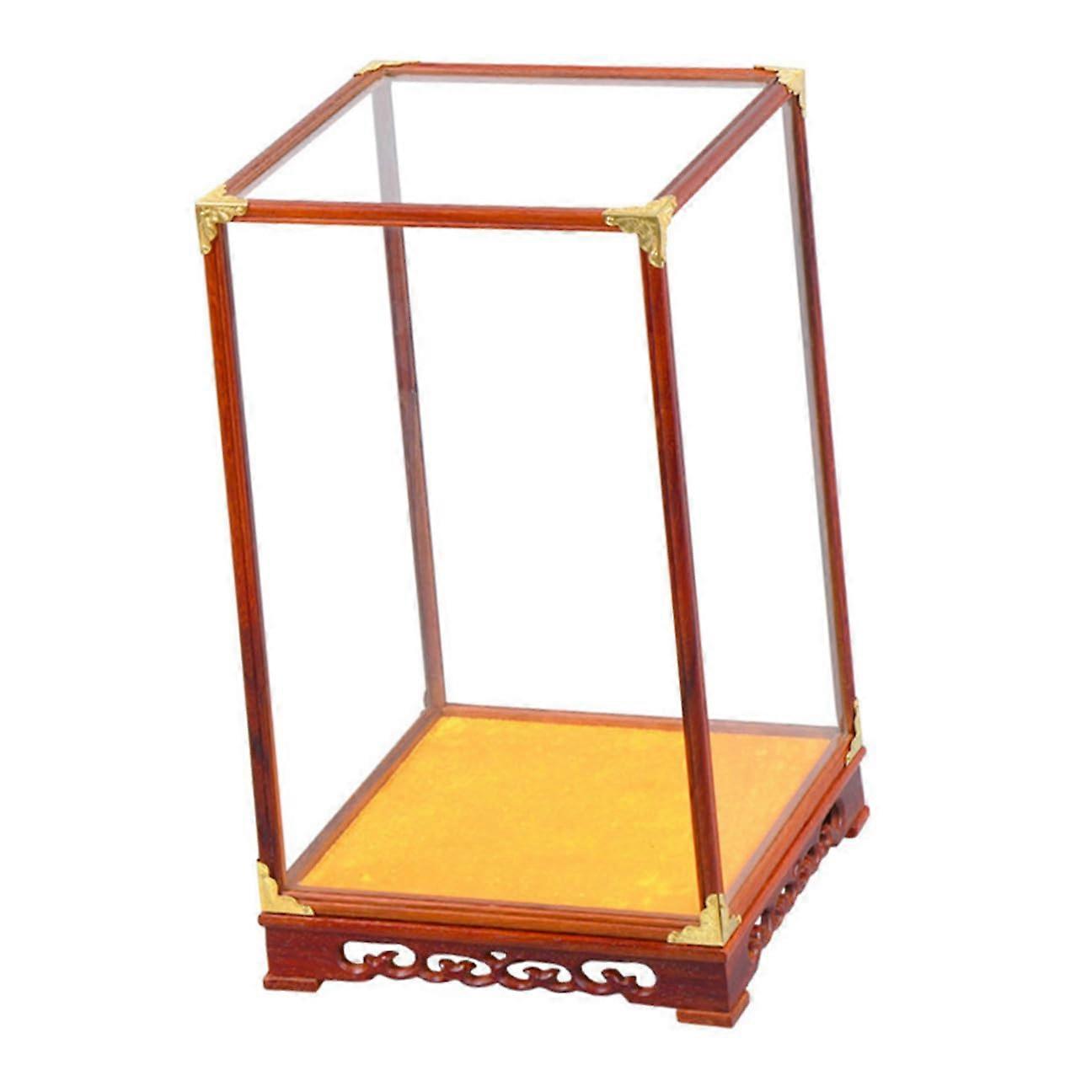 Transparent Antique Collectibles Display Box Dustproof Glass Dome Wooden Base Vertical Display Case For Statues