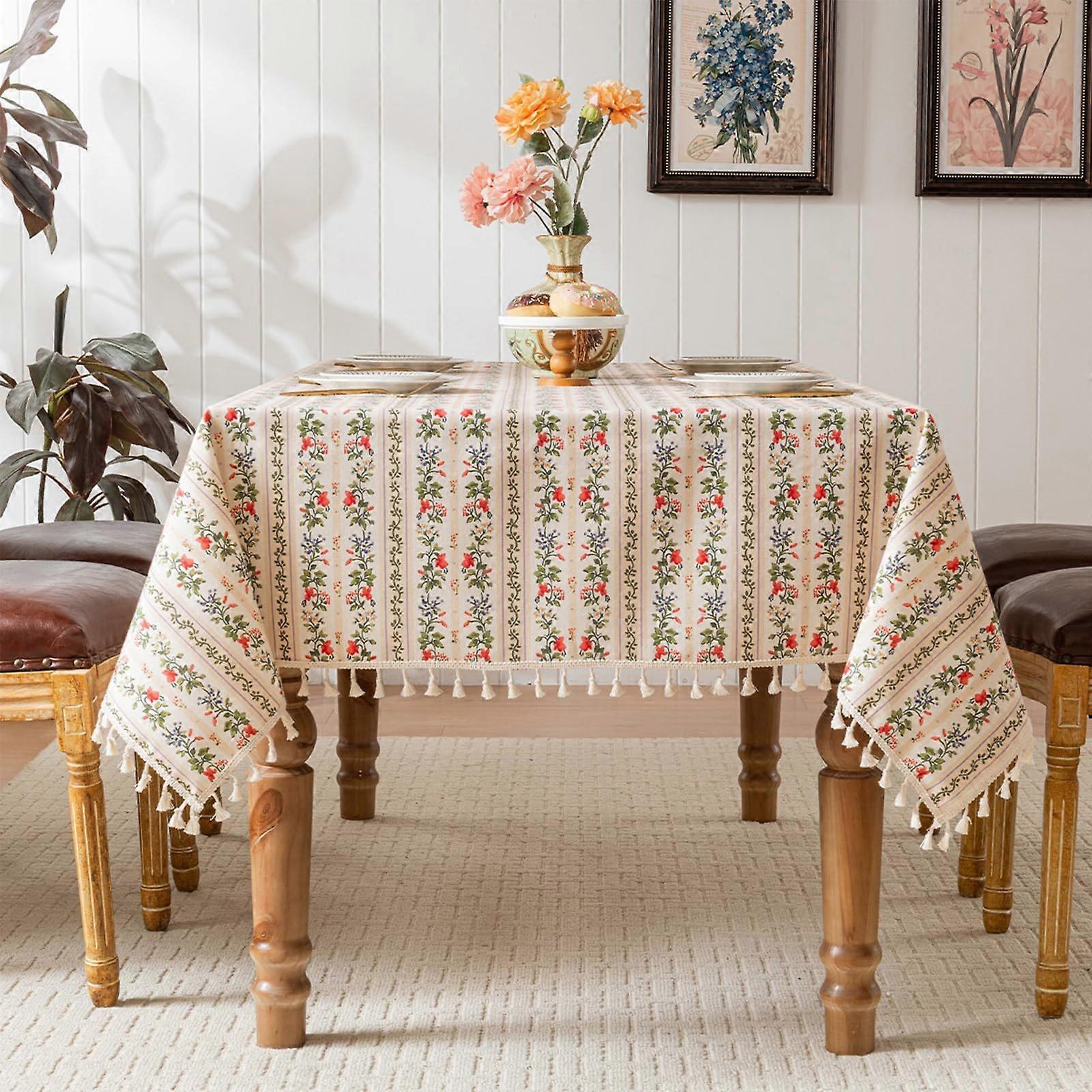 Fringe Rose Pattern Tablecloth 90cm x 90cm Square Garden Tablecloth Fringe Design For Picnics And Family Gatherings