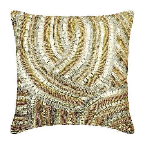 Gold Silk Beaded Pillow Cover 14x14in Abstract Starlight Glimmer