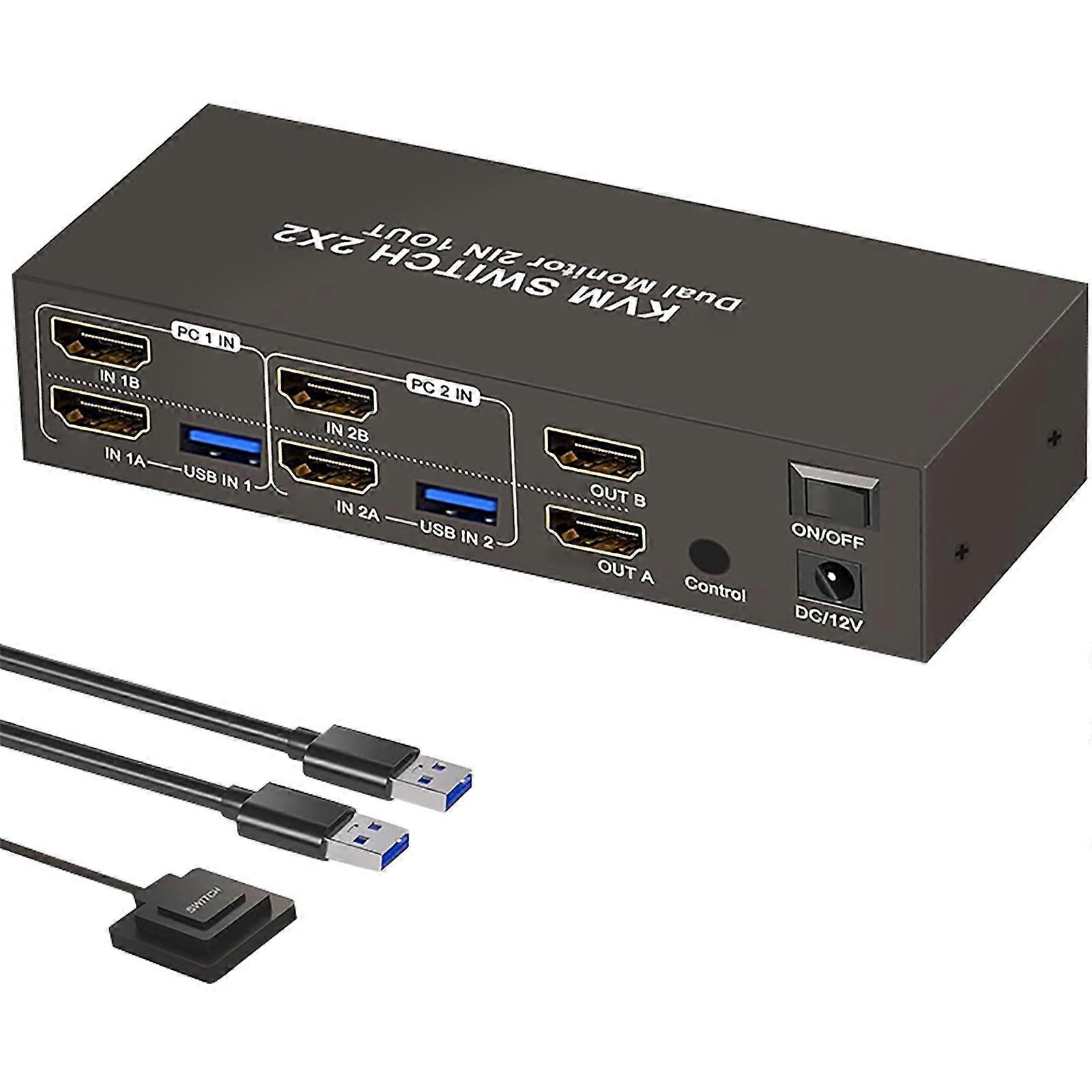 Metal HDTV Switcher For Double Monitors 4 USB3.0 Hubs Seamless Input Switching Enhances Productivity Multicolor