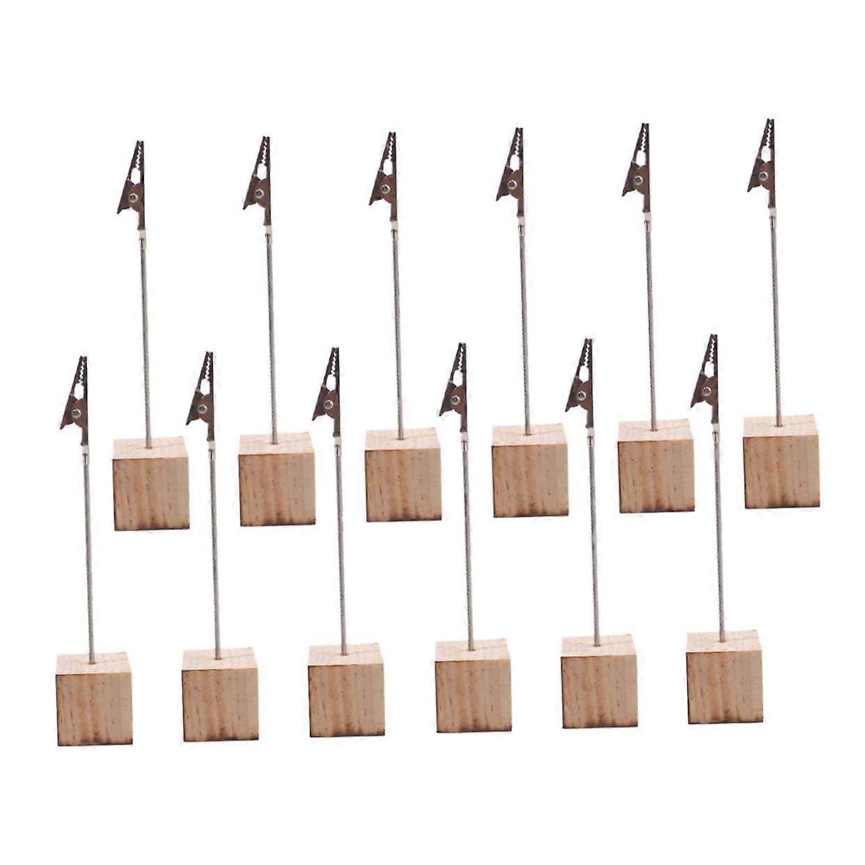 Wooden Photo and Memo Clip Holders Set of 12, Table Number Stands for Office, Weddings and Events