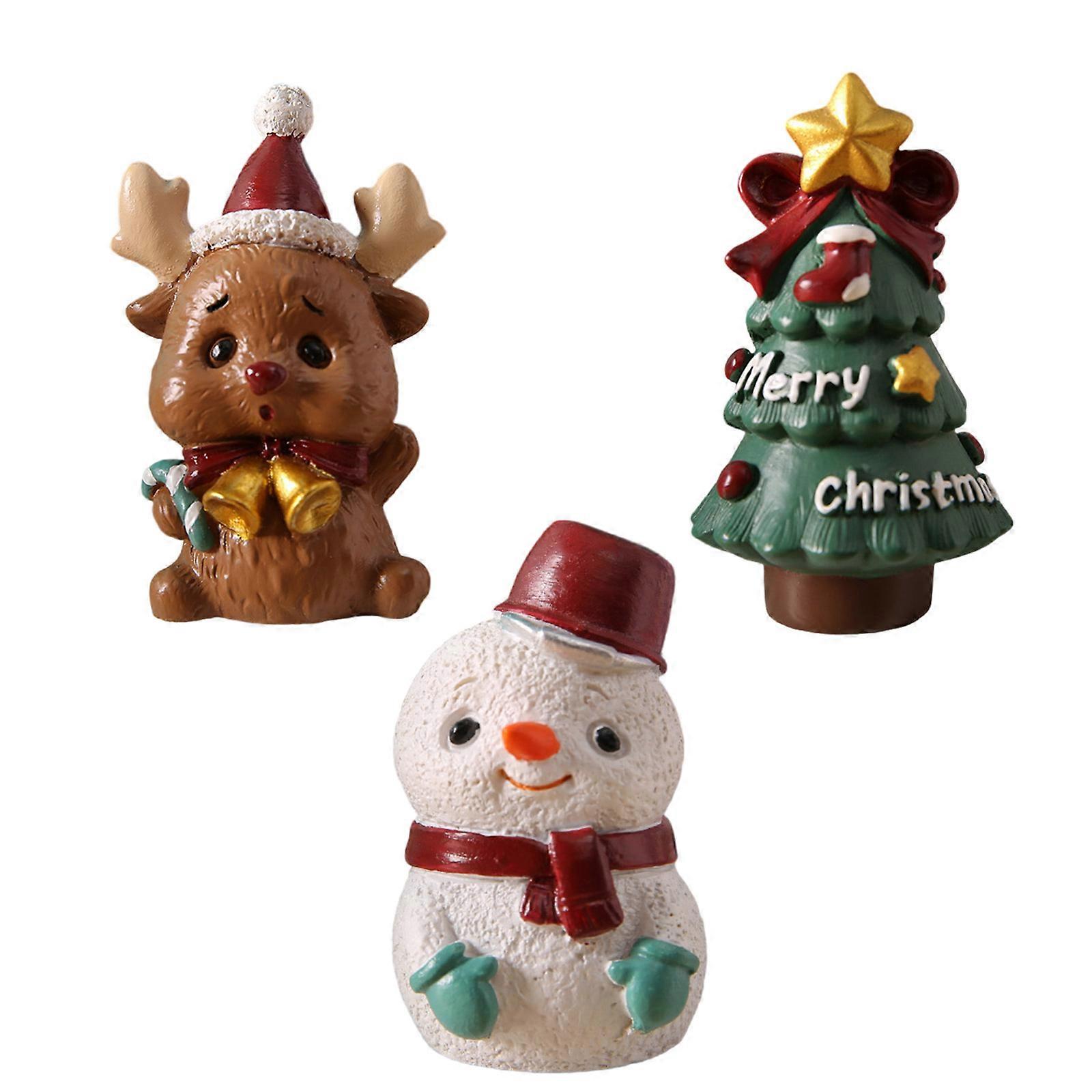 3Pieces Miniature Resin Christmas Decoration Ornaments  Figures Tree Shelf or Desk Any Setting Multicolor