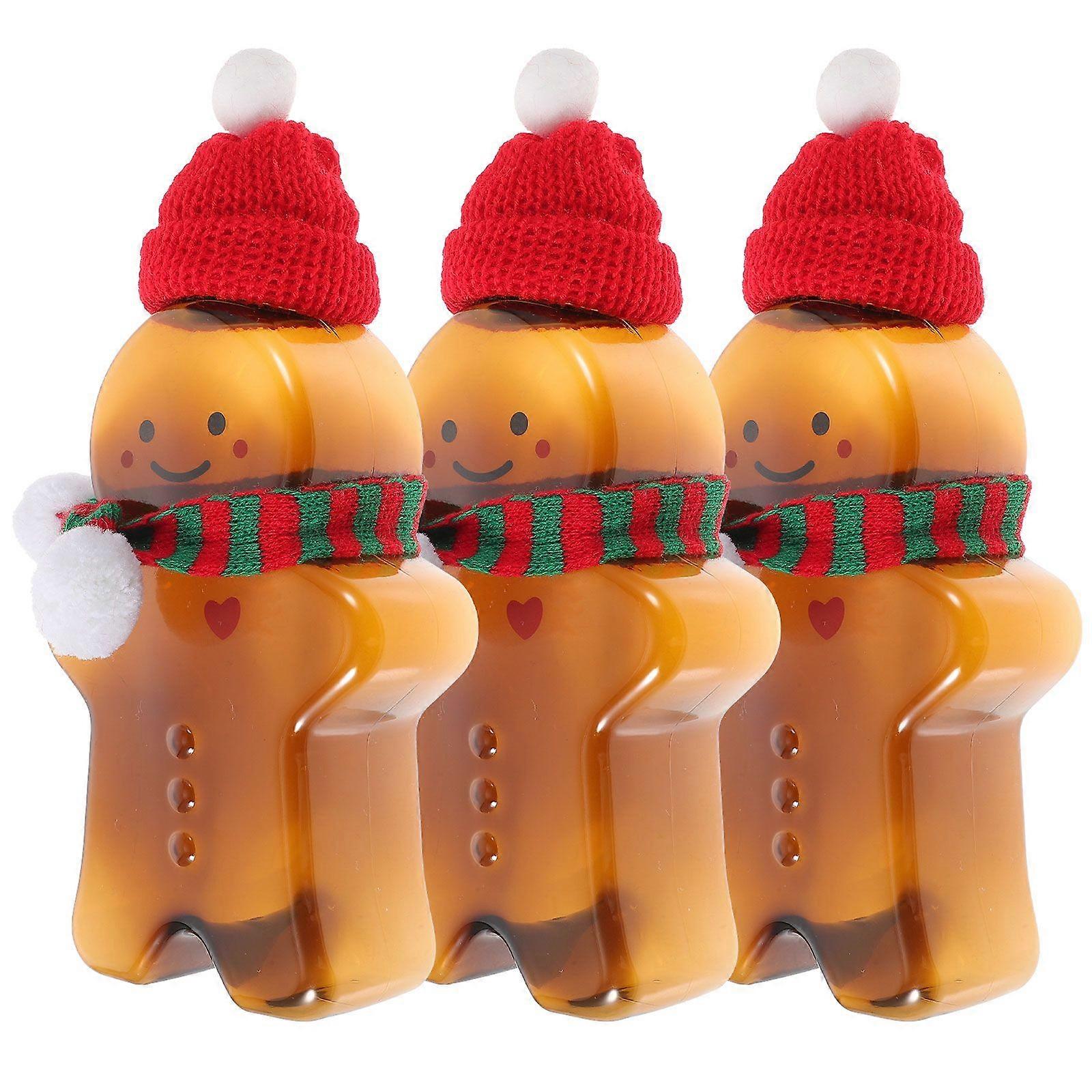 3 Sets Christmas Empty Juice Bottles With Hat and Scarf Decor Gingerbread Man Juices Bottle
