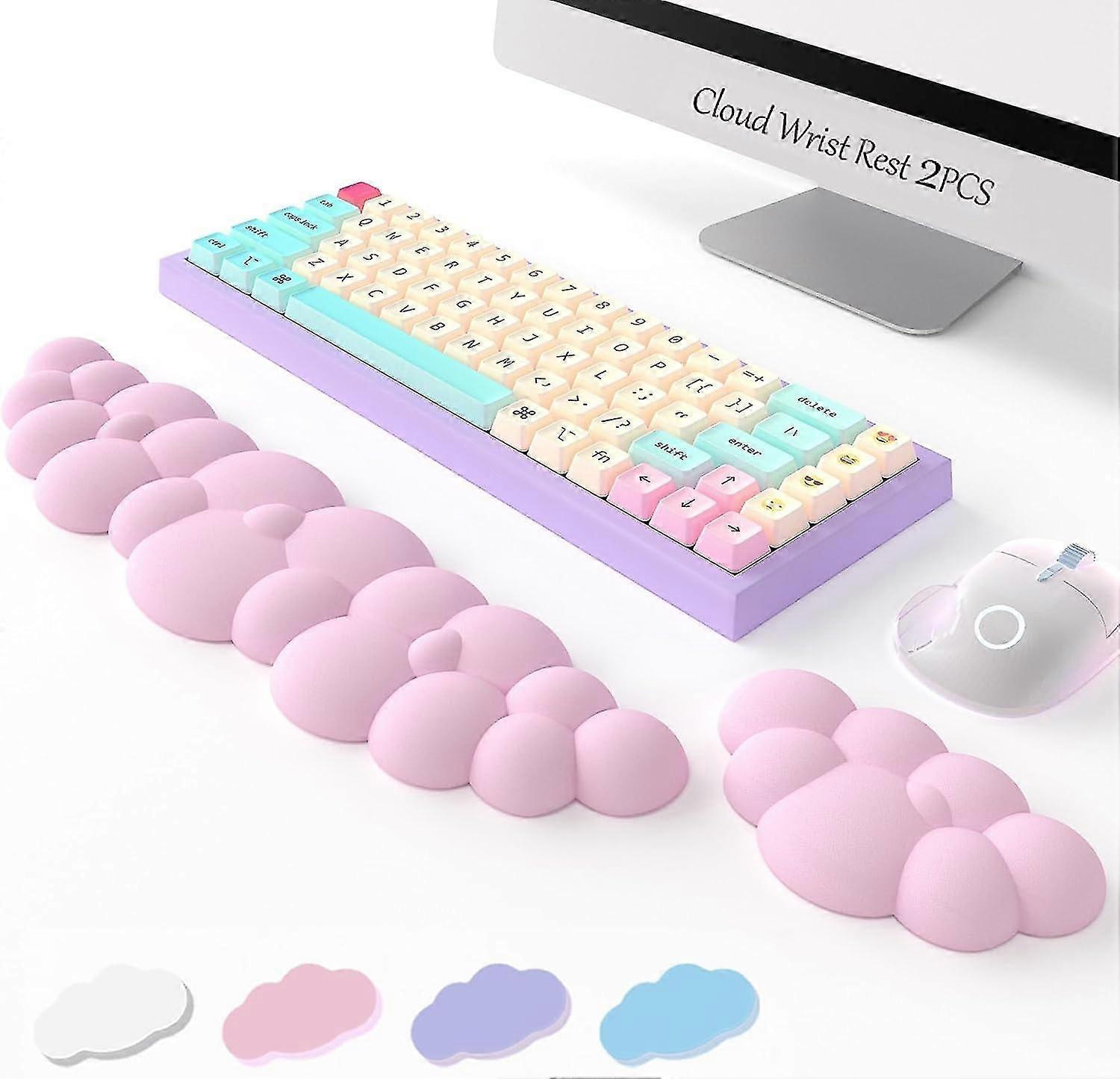 Keyboard Cloud Wrist Rest 2pcs, High Density Memory Foam Keyboard Palm Rest, Ergonomic Keyboard Pad Wrist Support For Pain Relief, Mouse Pad Rest Supp