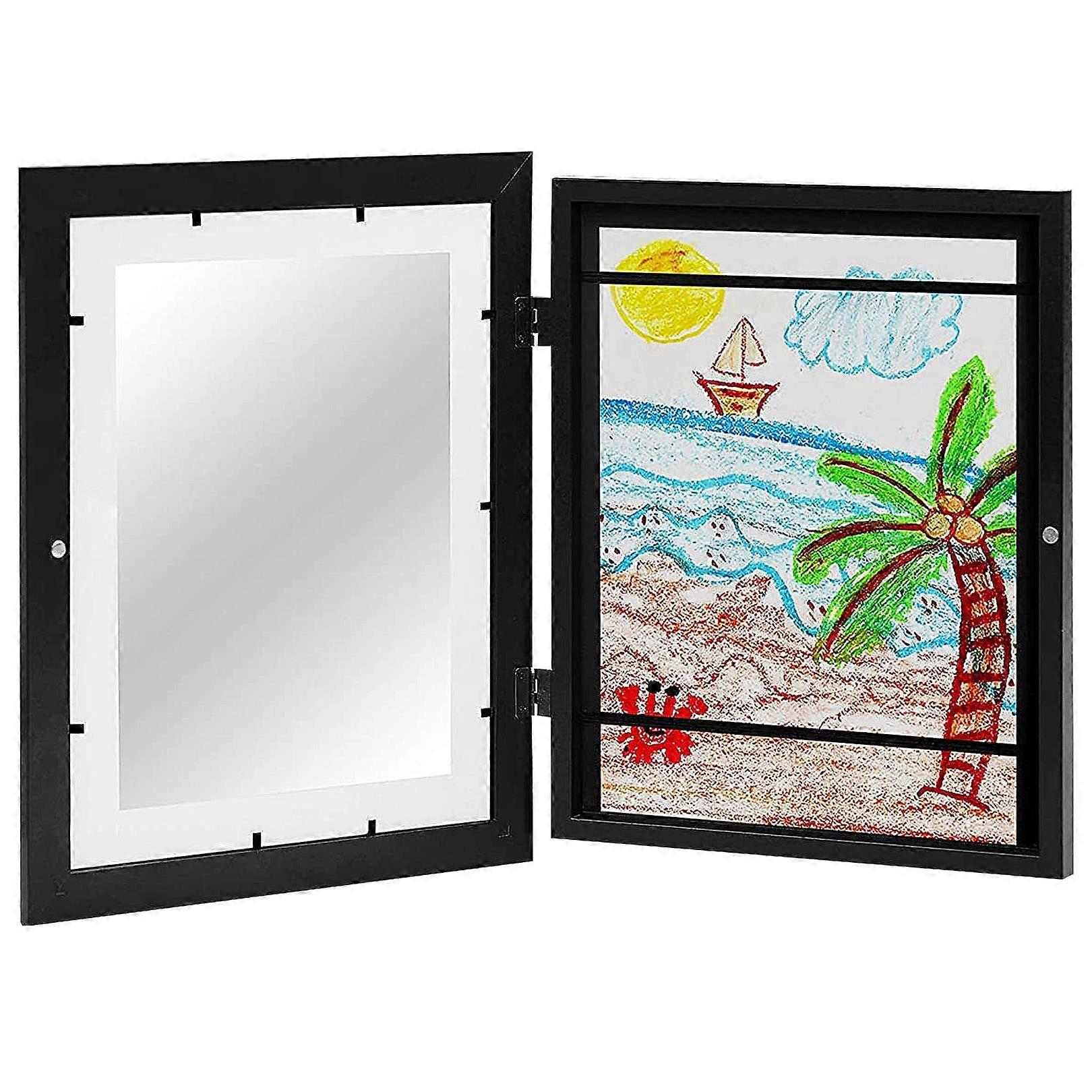 Kids Art Display Frame with Hinged Front Opening for Horizontal or Vertical Artwork Changeable Wall Mount