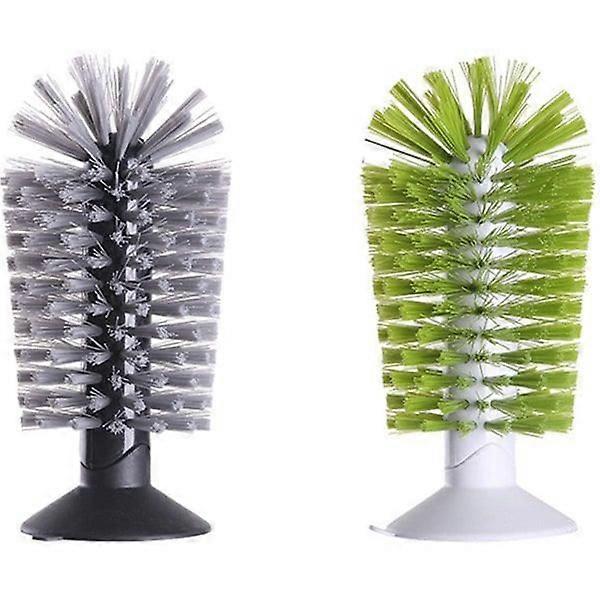 2 bottle cleaning brushes with suction base green and gray