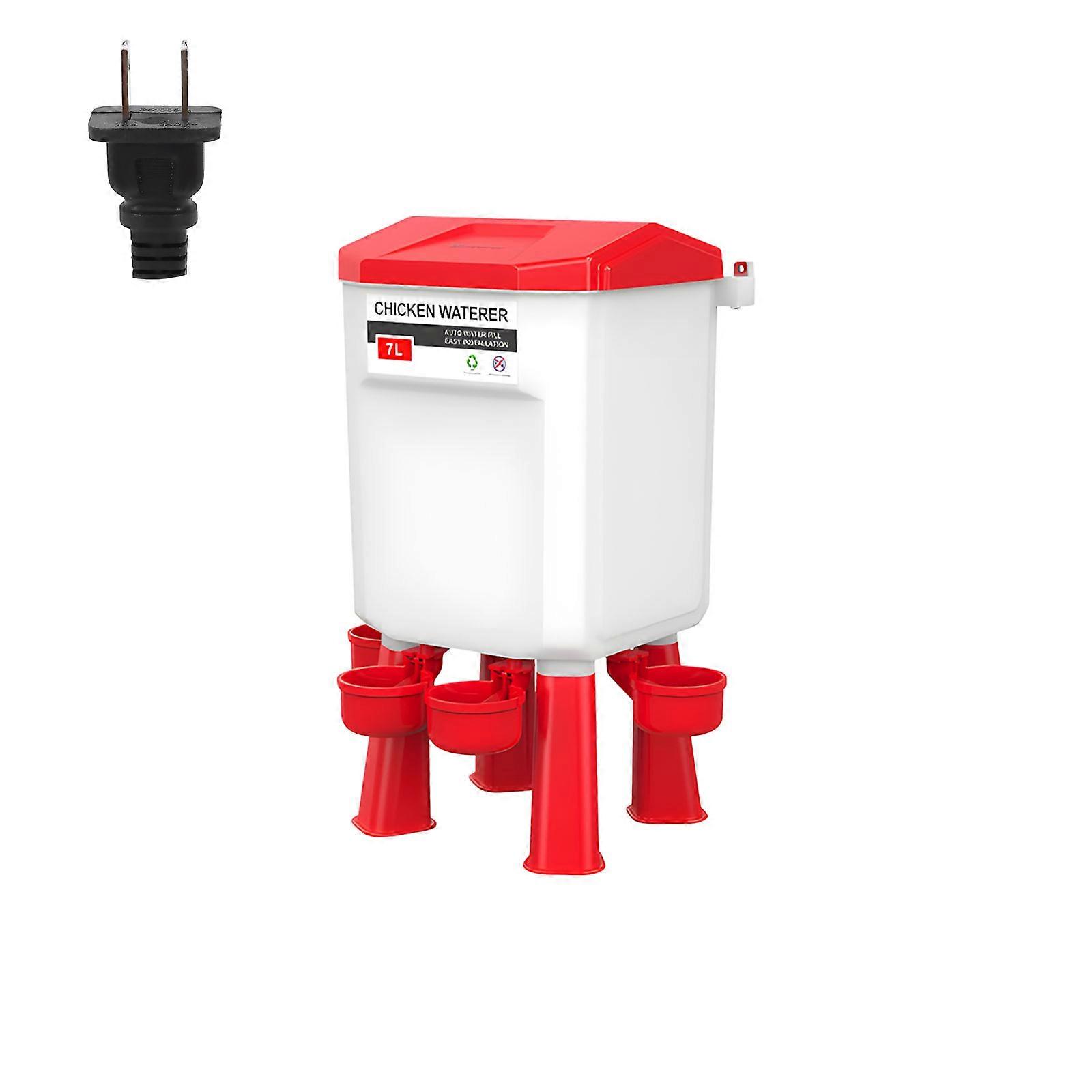 Large 7L Livestock Drinking Fountain With Thermostat Control For Poultry Hydrations Easy Assembly Heated Water Bottle  Red