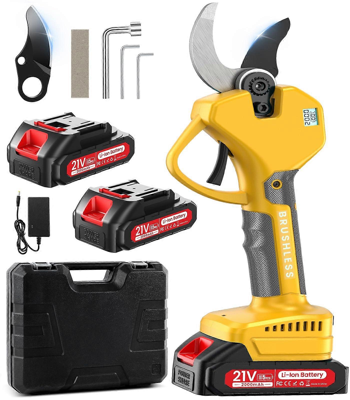 Electric Pruning Shears 800W Brushless Motor 2 Inch Cut LCD Display Cordless Tree Branch Cutter 2Ah Battery