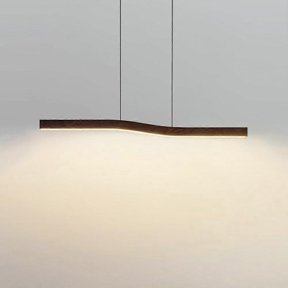 Wood Grain Linear Pendant Light with Adjustable Wire and 3 Color Modes for Kitchen Island 90cm
