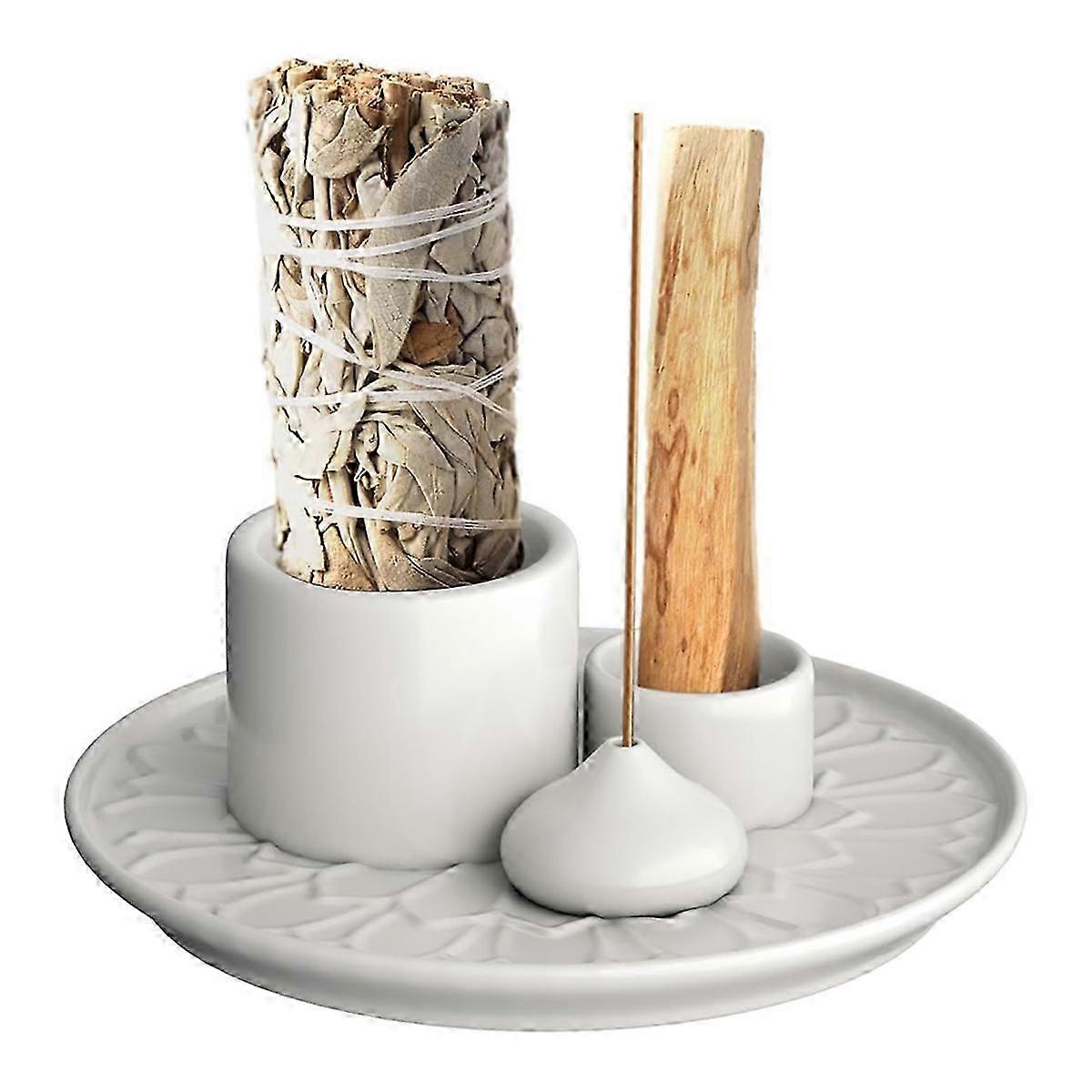 Ceramic incense holder with ash catcher for candles