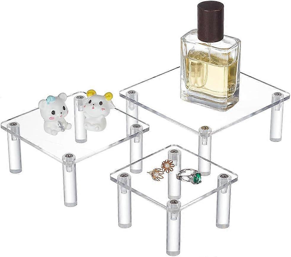 3 Set Acrylic Square Display Riser 12/10/8cm Transparent Acrylic Minifigure Display Stands Square Display Platform for Jewelry Figure Models Dessert C