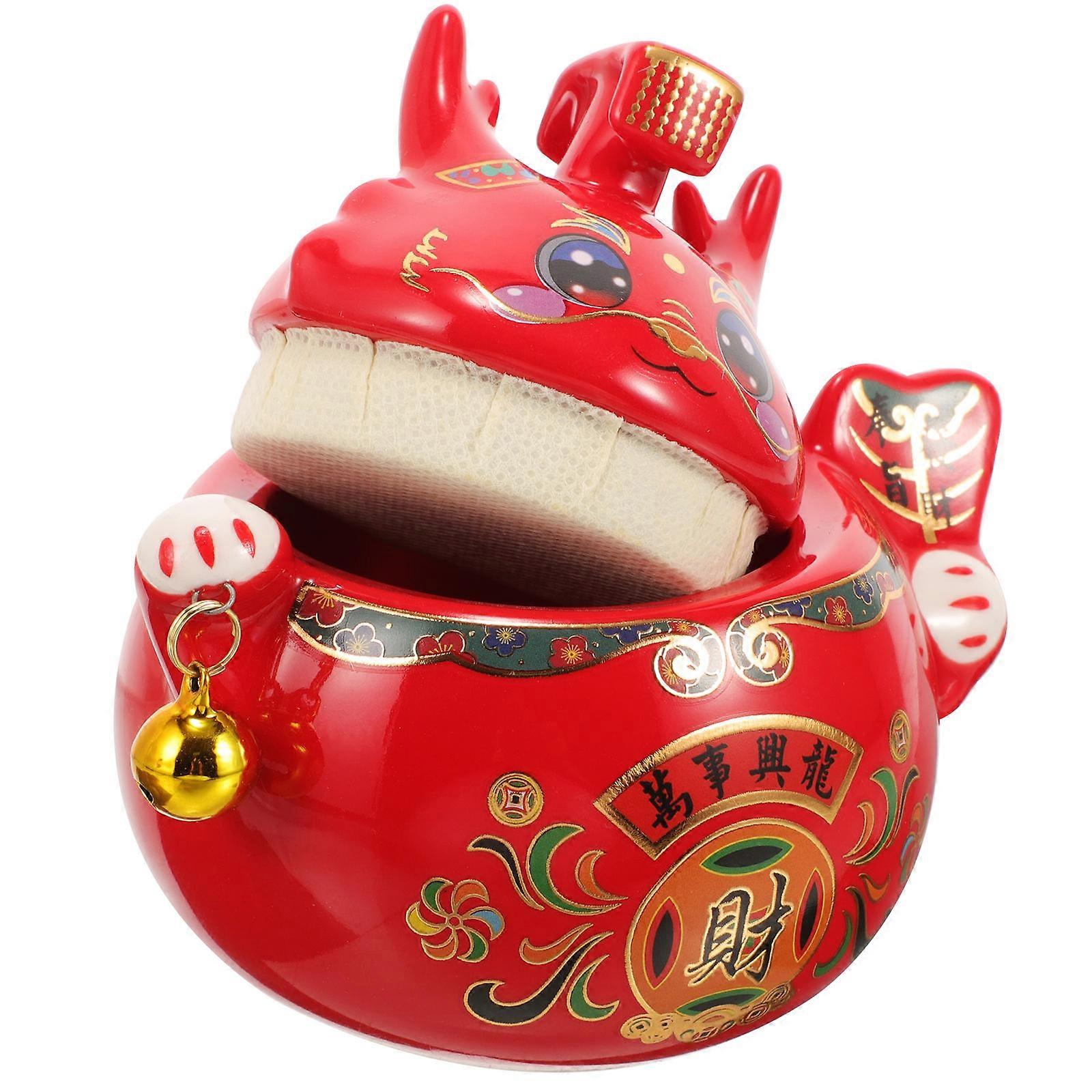 Ceramic Tea Jar for Storage 2Pcs Red Dragon Shape Candy Storage Canister