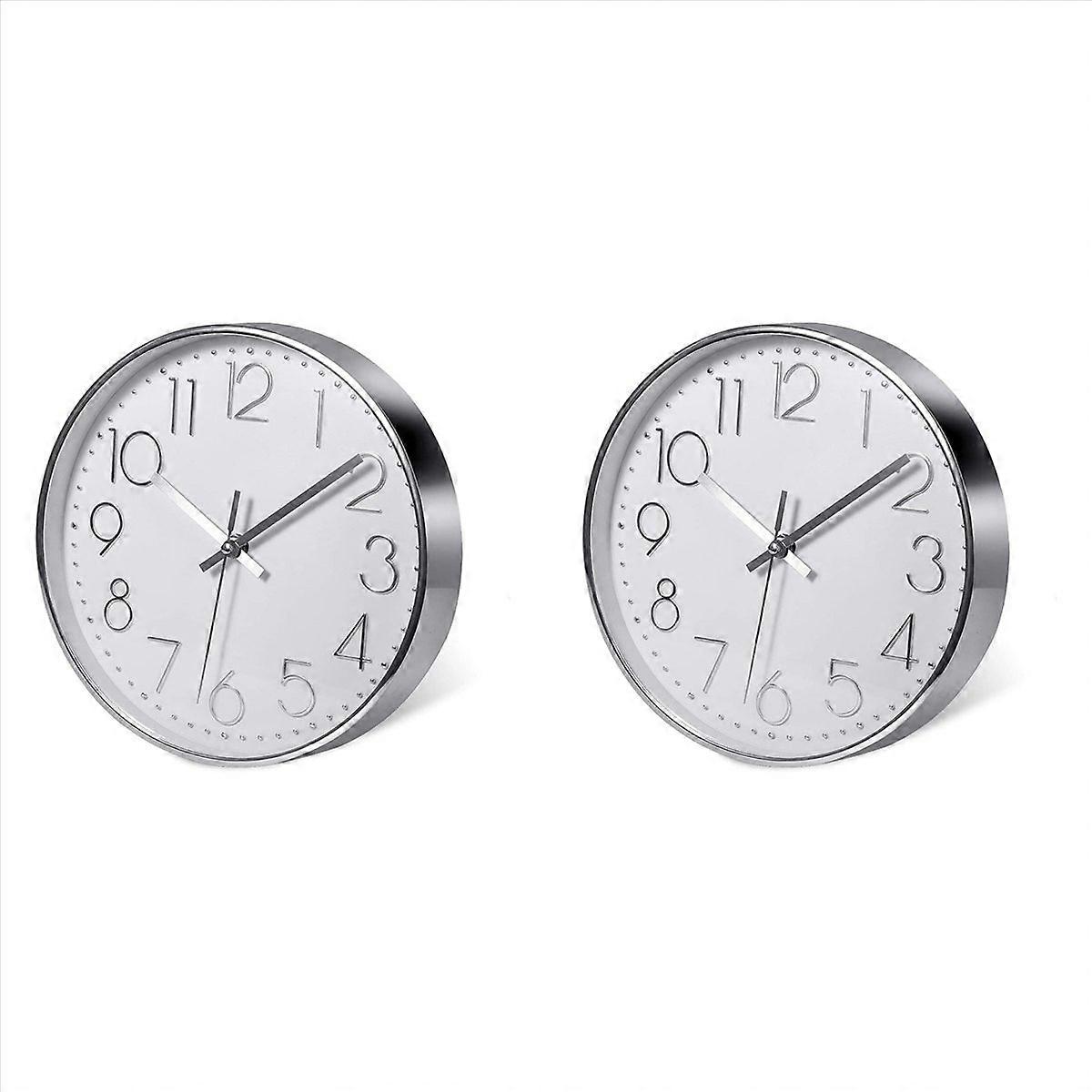 Modern Silent Wall Clock for Home Office Kitchen (25cm, Silver)
